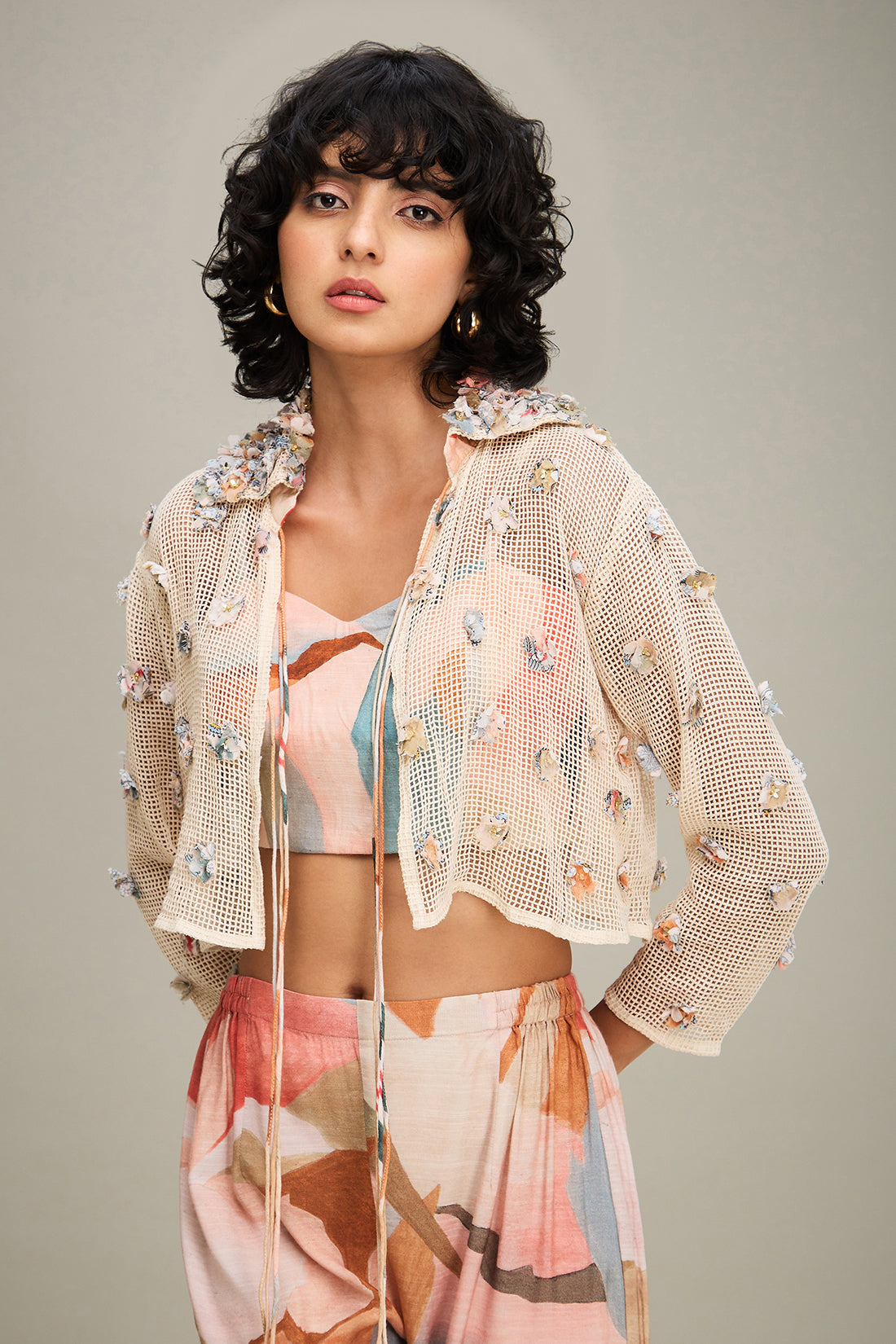 Conversational Embellished Co ords With Jacket - Off white