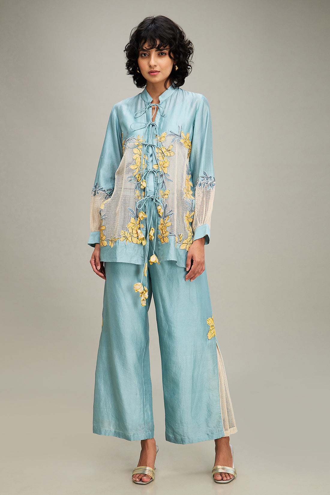 Zinnia Applique Co-ord Set - Blue and yellow