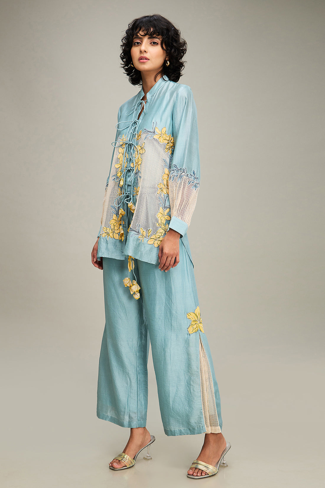 Zinnia Applique Co-ord Set - Blue and yellow