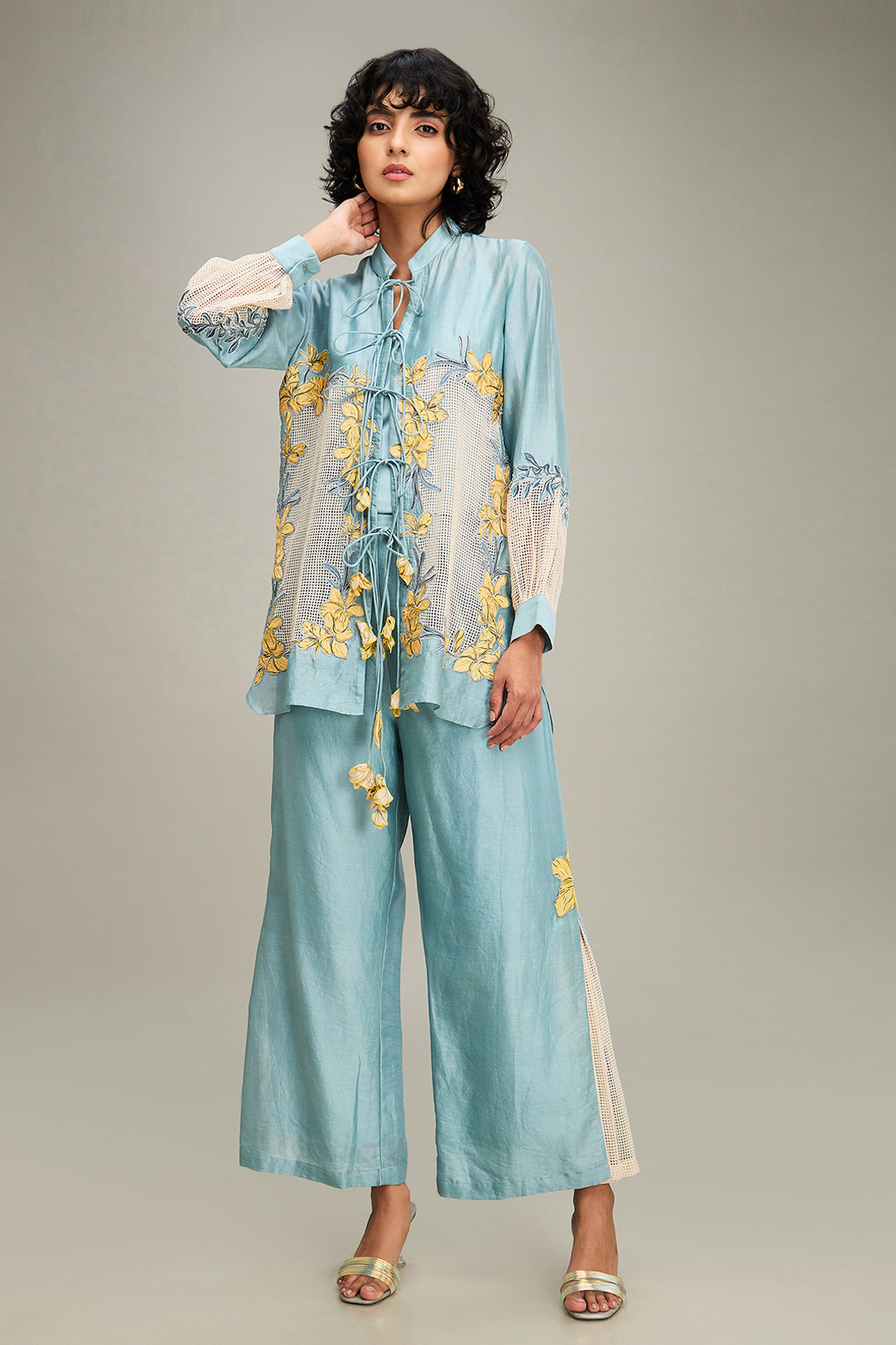 Zinnia Applique Co-ord Set - Blue and yellow