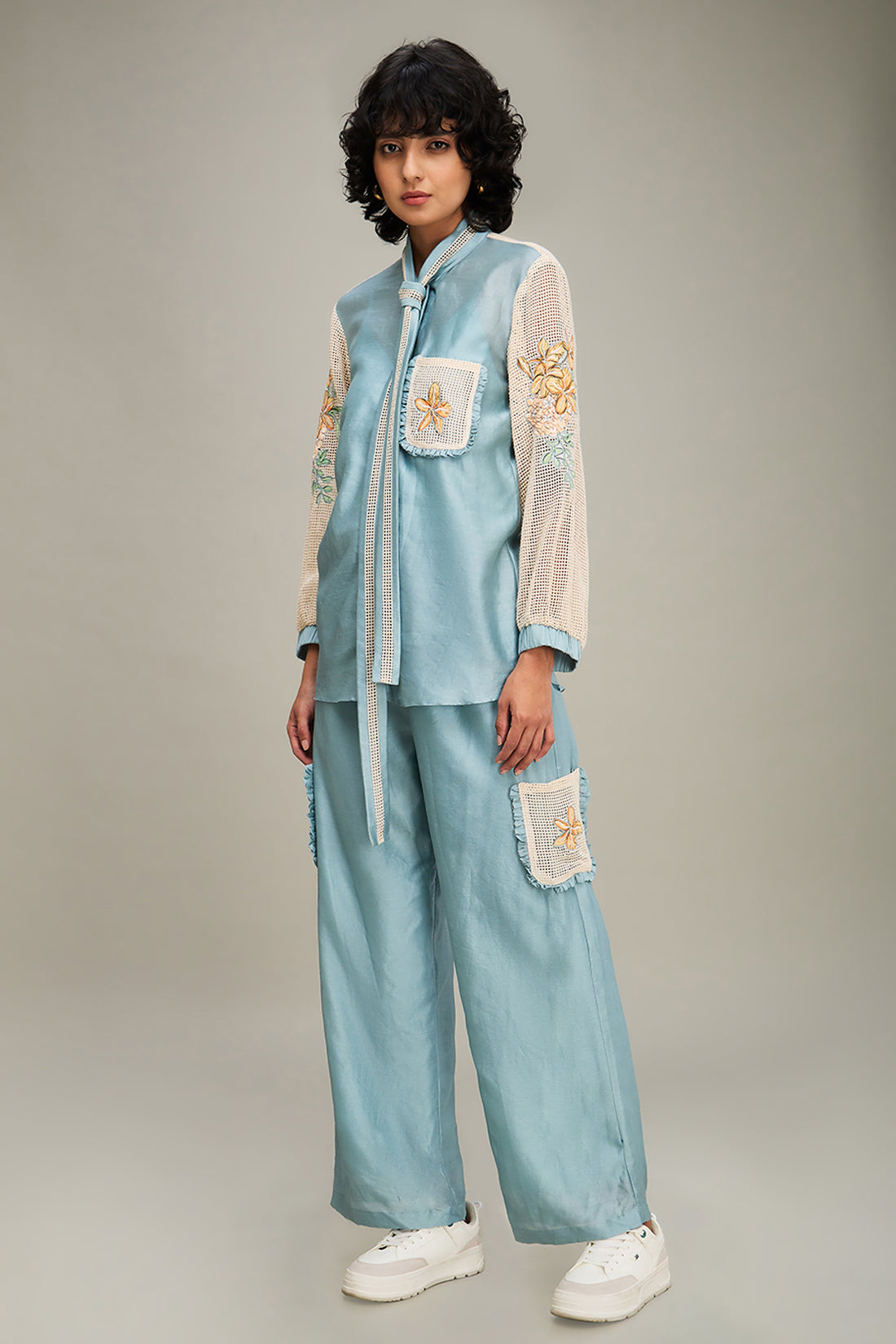 Zinnia Applique Co-ord Set - Blue and white