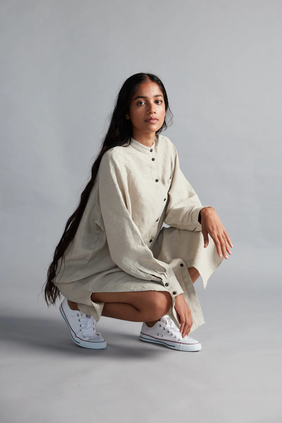 Undyed Linen Shirt Dress