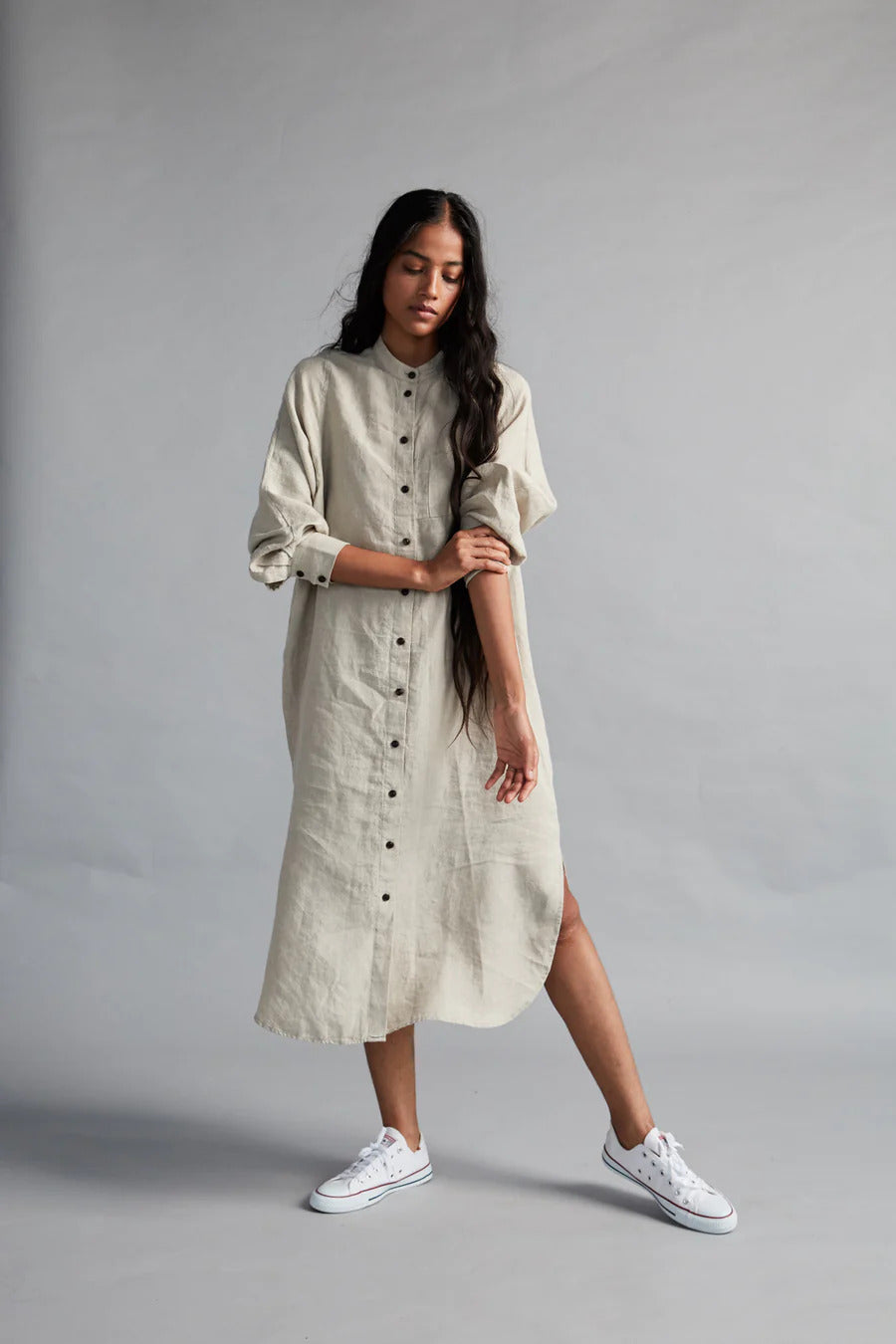 Undyed Linen Shirt Dress