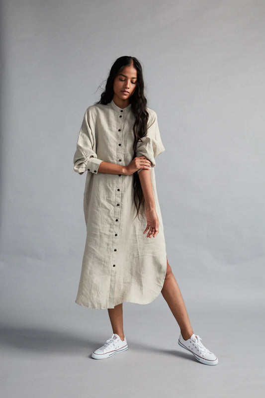 Undyed Linen Shirt Dress