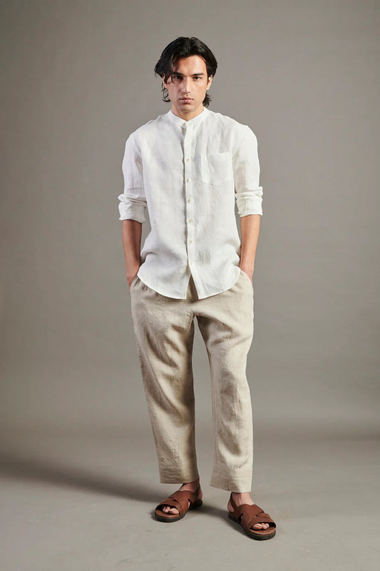 Taj Linen Band Collar Shirt