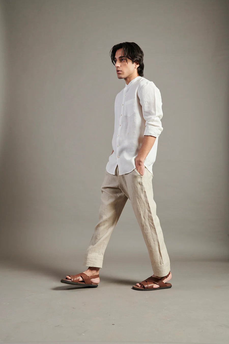 Taj Linen Band Collar Shirt