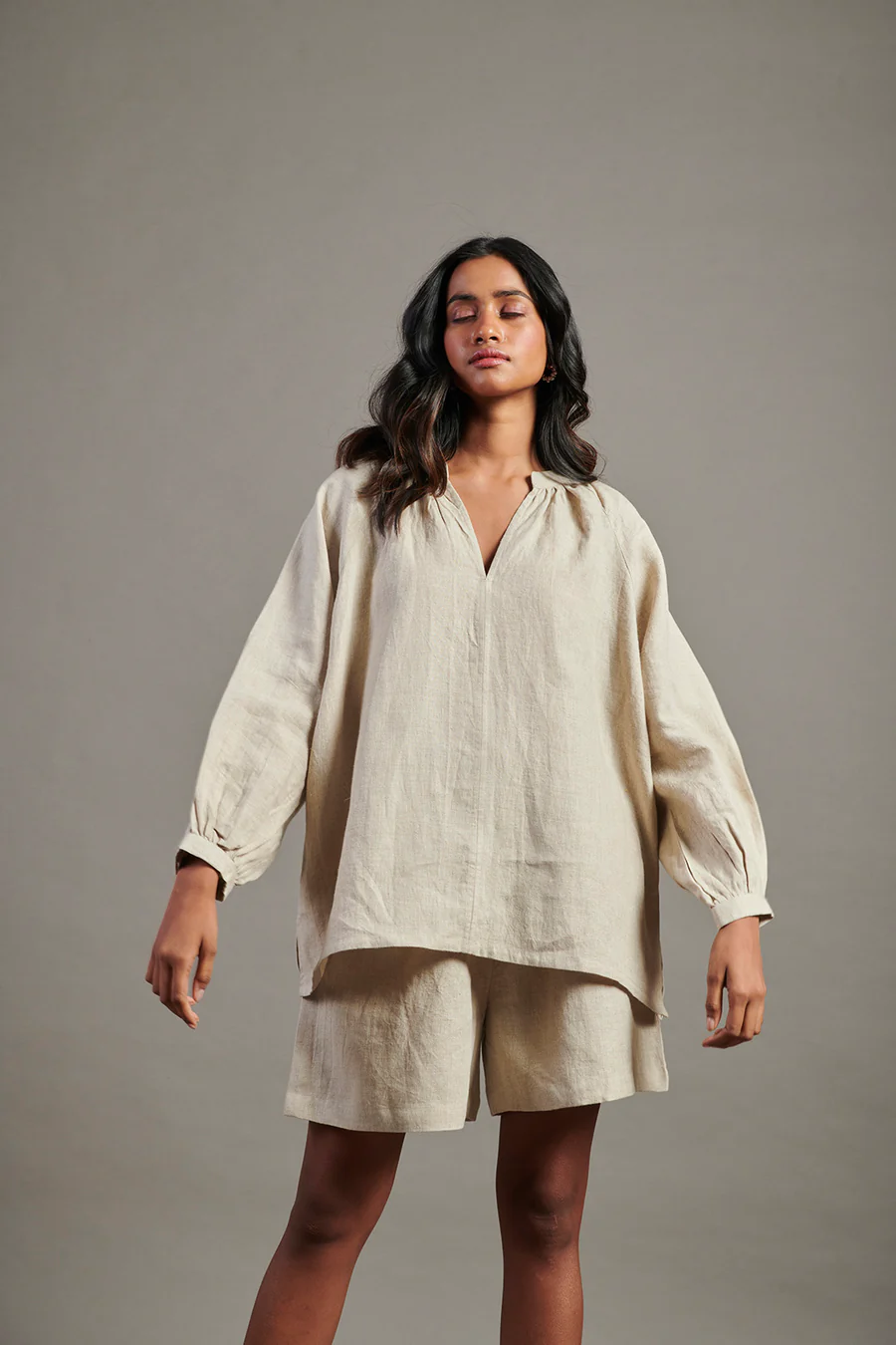 Undyed Linen Billow Shorts Set