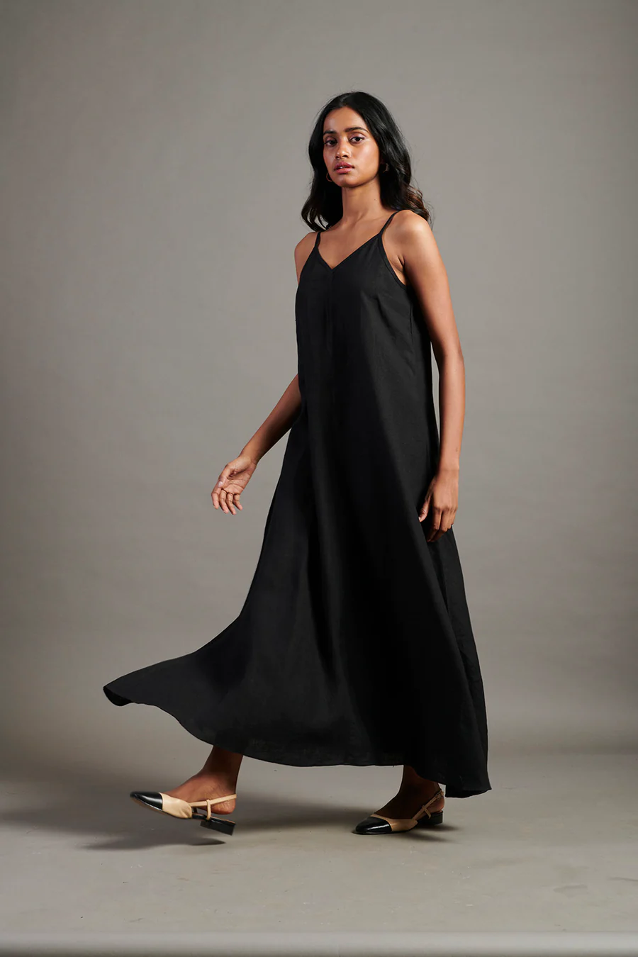 Kohl Linen Flared Slip Dress