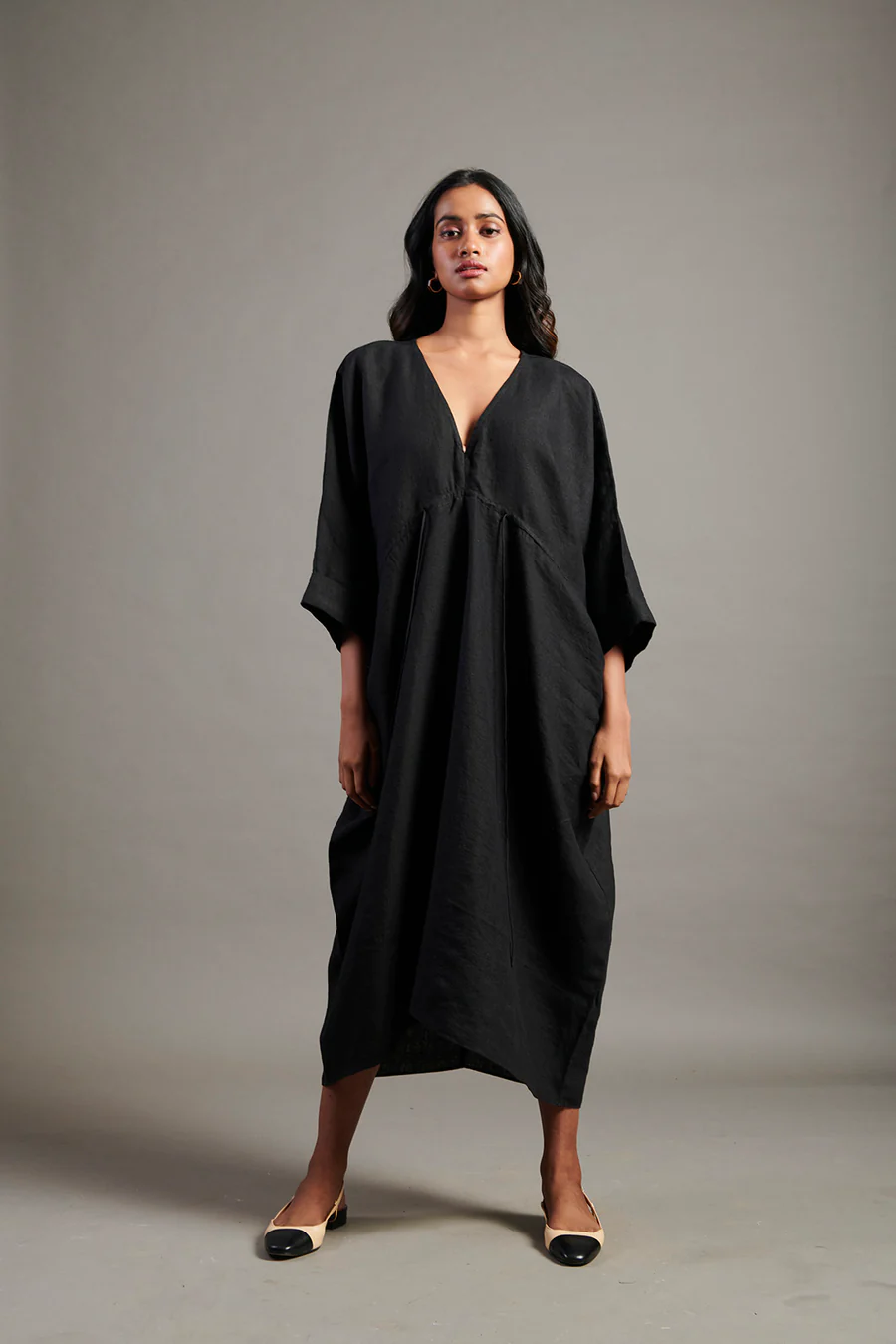 Kohl Linen Gathered Kaftan Dress