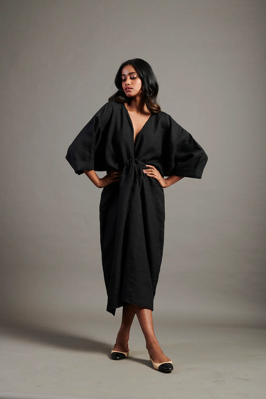 Kohl Linen Gathered Kaftan Dress