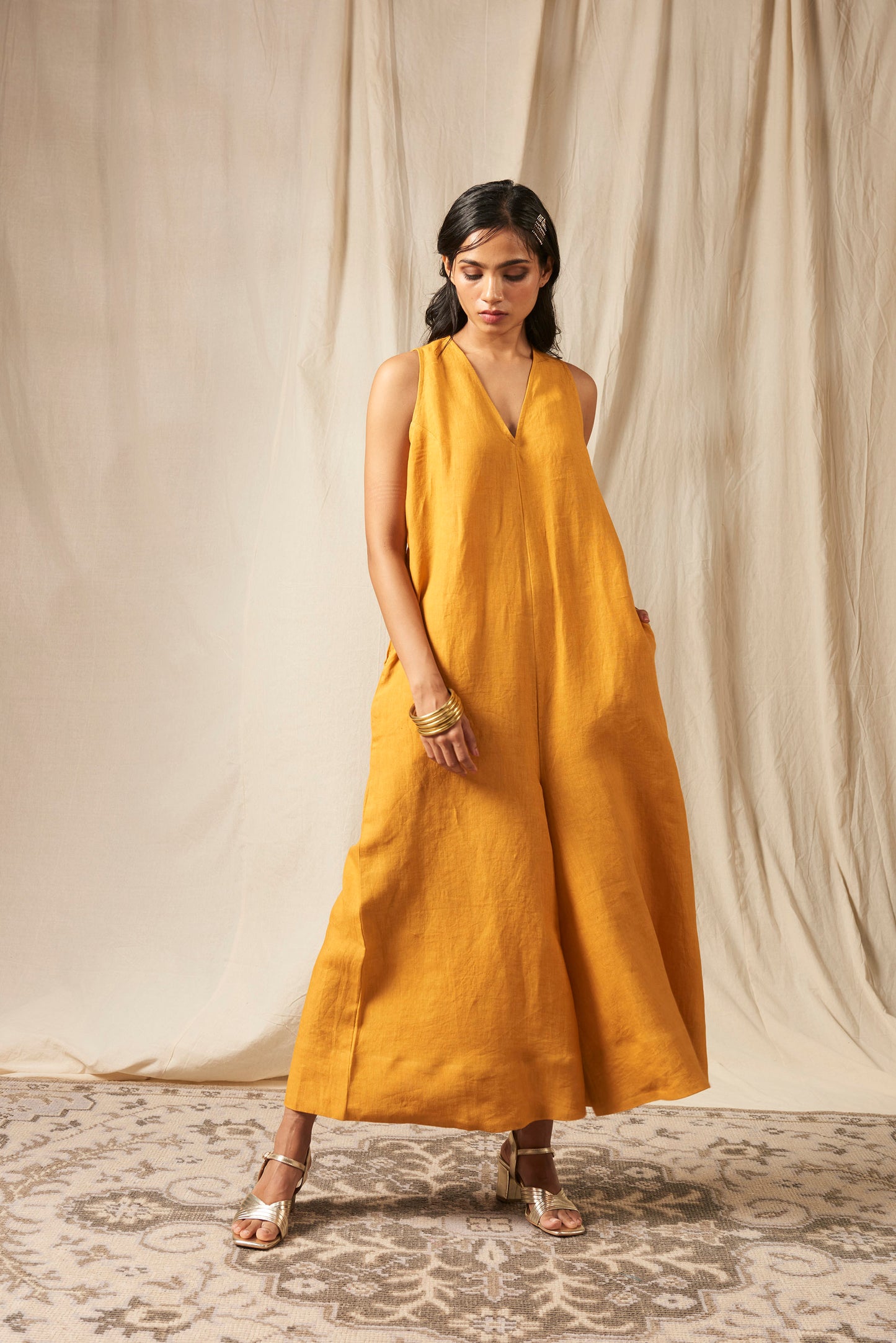 Jaisalmer Linen Falred Jumpsuit