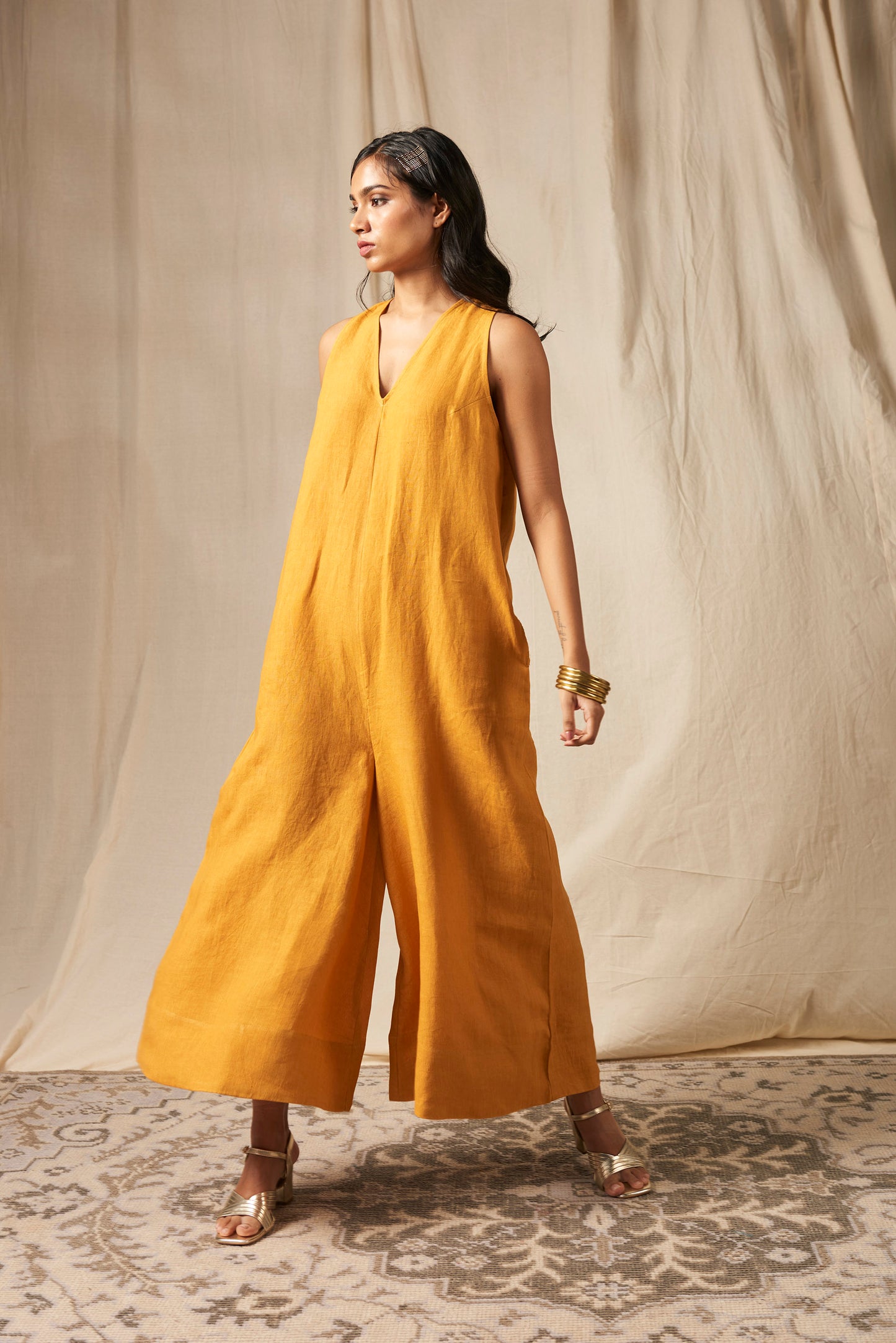 Jaisalmer Linen Falred Jumpsuit