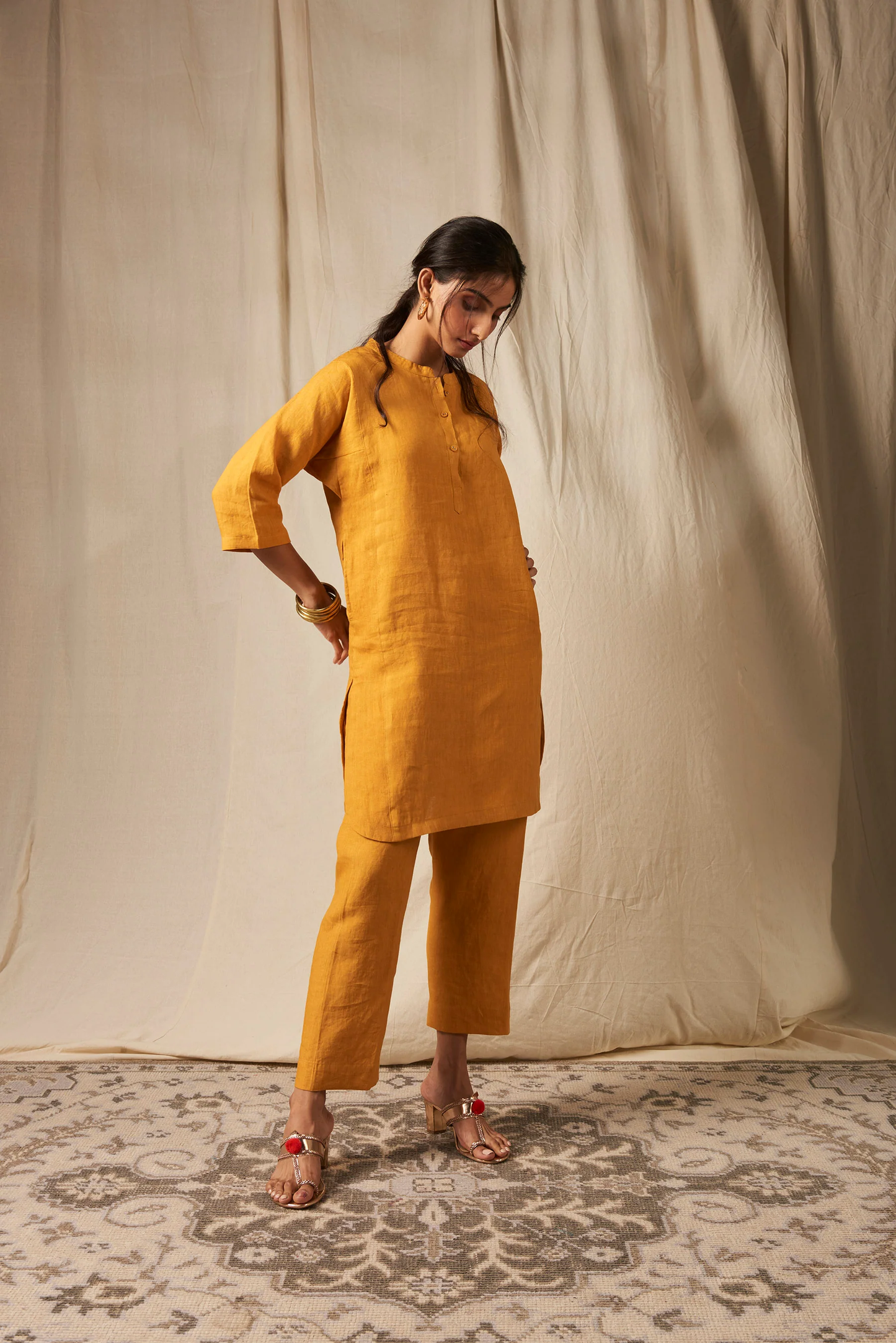 Jaisalmer Linen Panelled Kurta Set