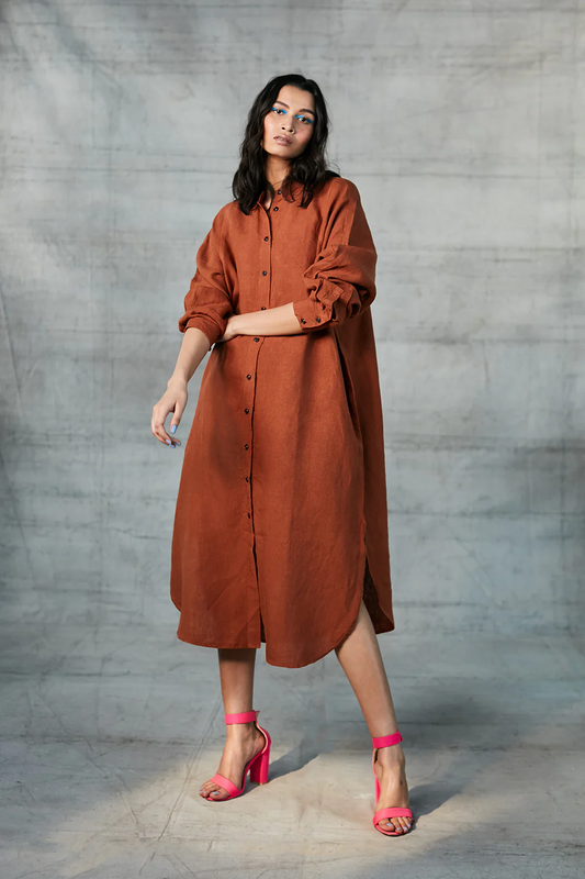 Cinnamon Linen Shirt Dress