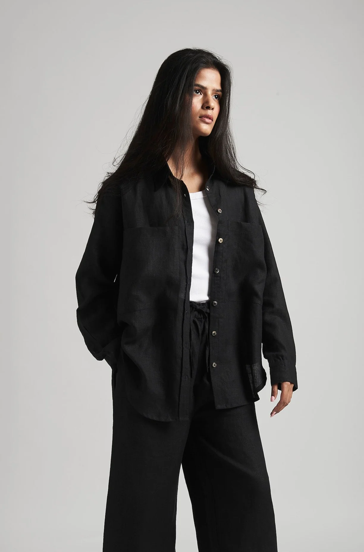 Kohl Linen Oversized Pocket Shirt (With Pyjama Pants)