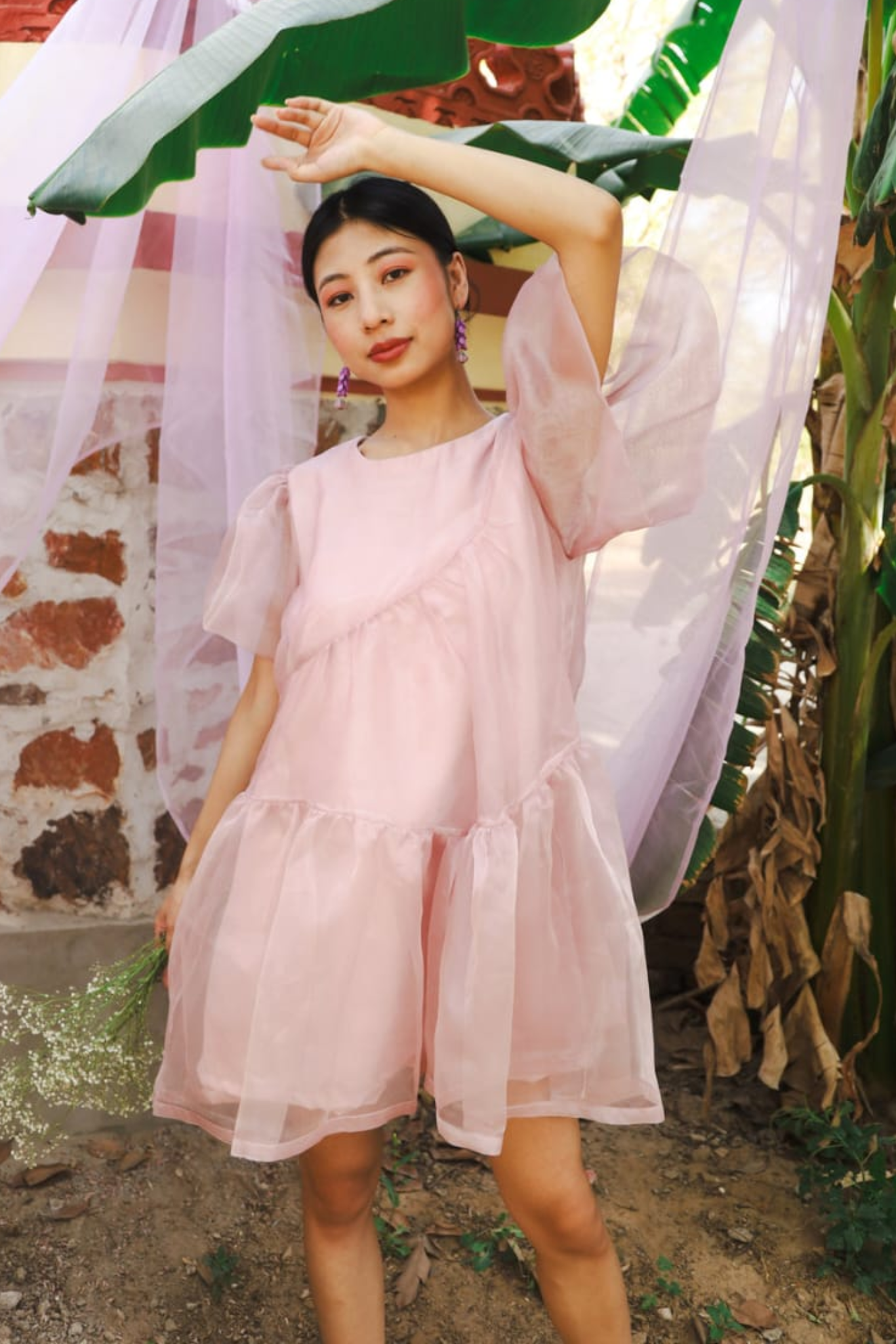 Mini Panelled Tier Dress- Mauve