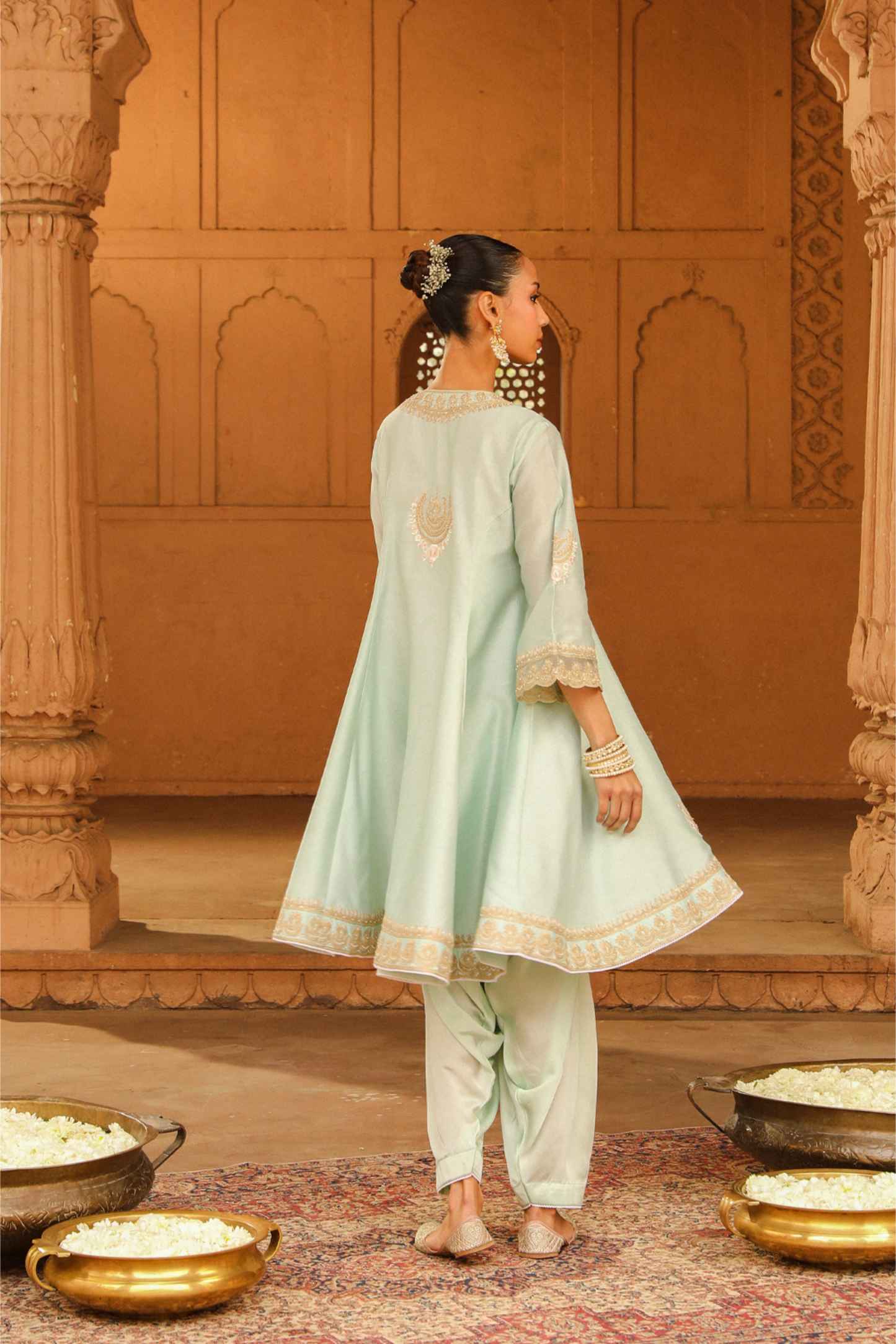 Fajr Short Anarkali with salwar and dupatta - Misty Green