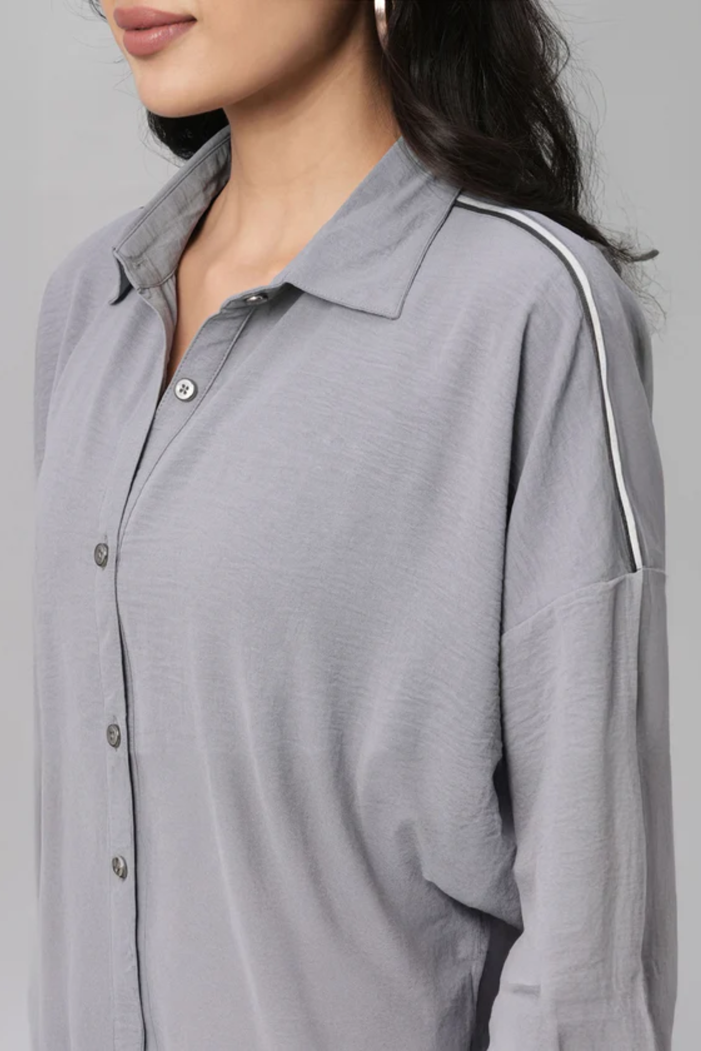 Grey Tie Up Top with Loose Pants Cord Set