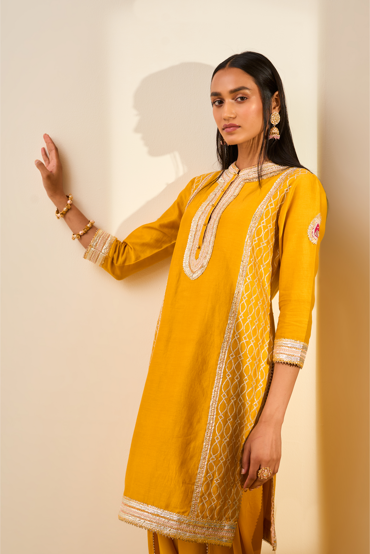 Aliza Kurta With Dhoti - Glaze Mustard