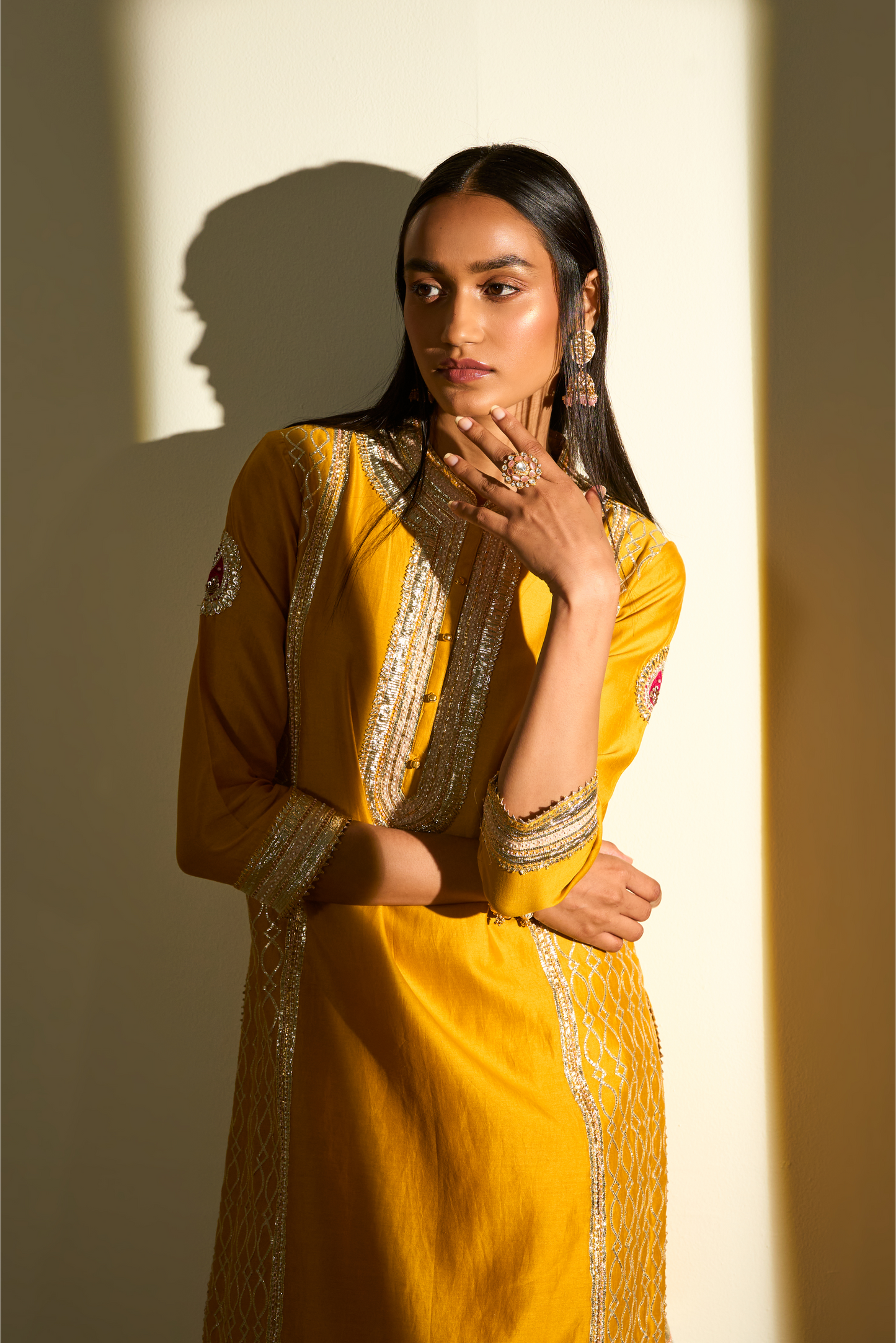 Aliza Kurta With Dhoti - Glaze Mustard