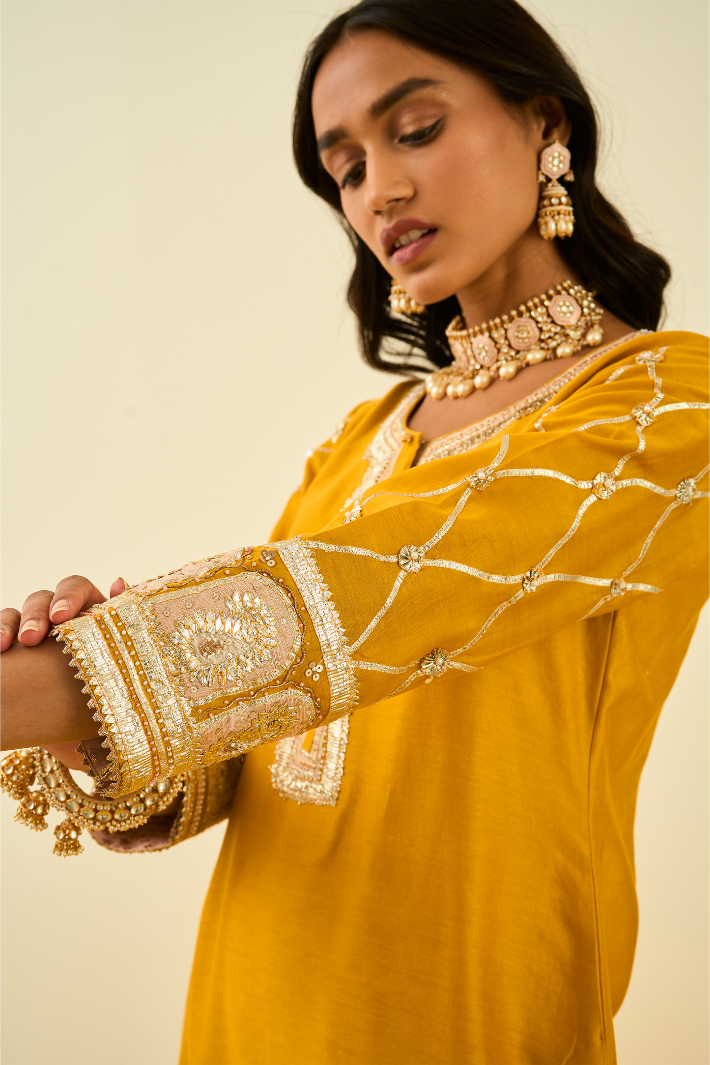 Shabina Kurta with Garara and Dupatta - Glaze Mustard