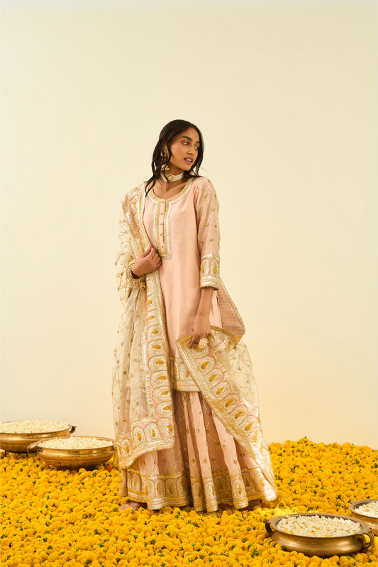 Shabina Kurta with Garara and Dupatta- Rosepink