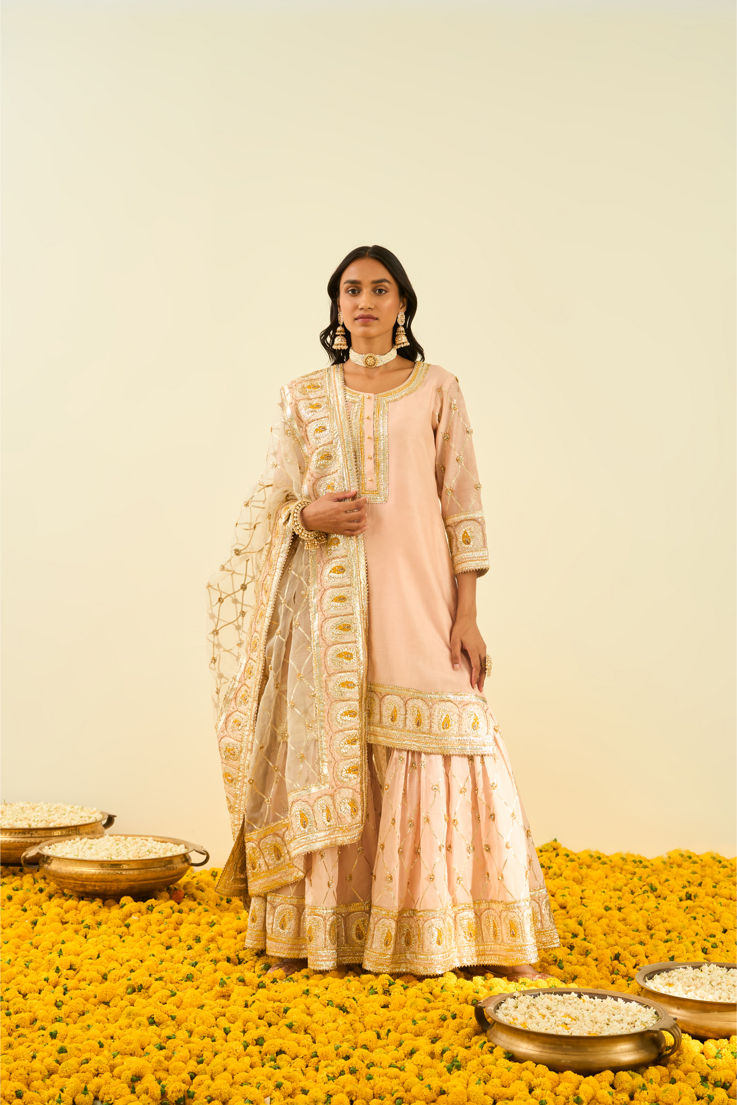 Shabina Kurta with Garara and Dupatta- Rosepink