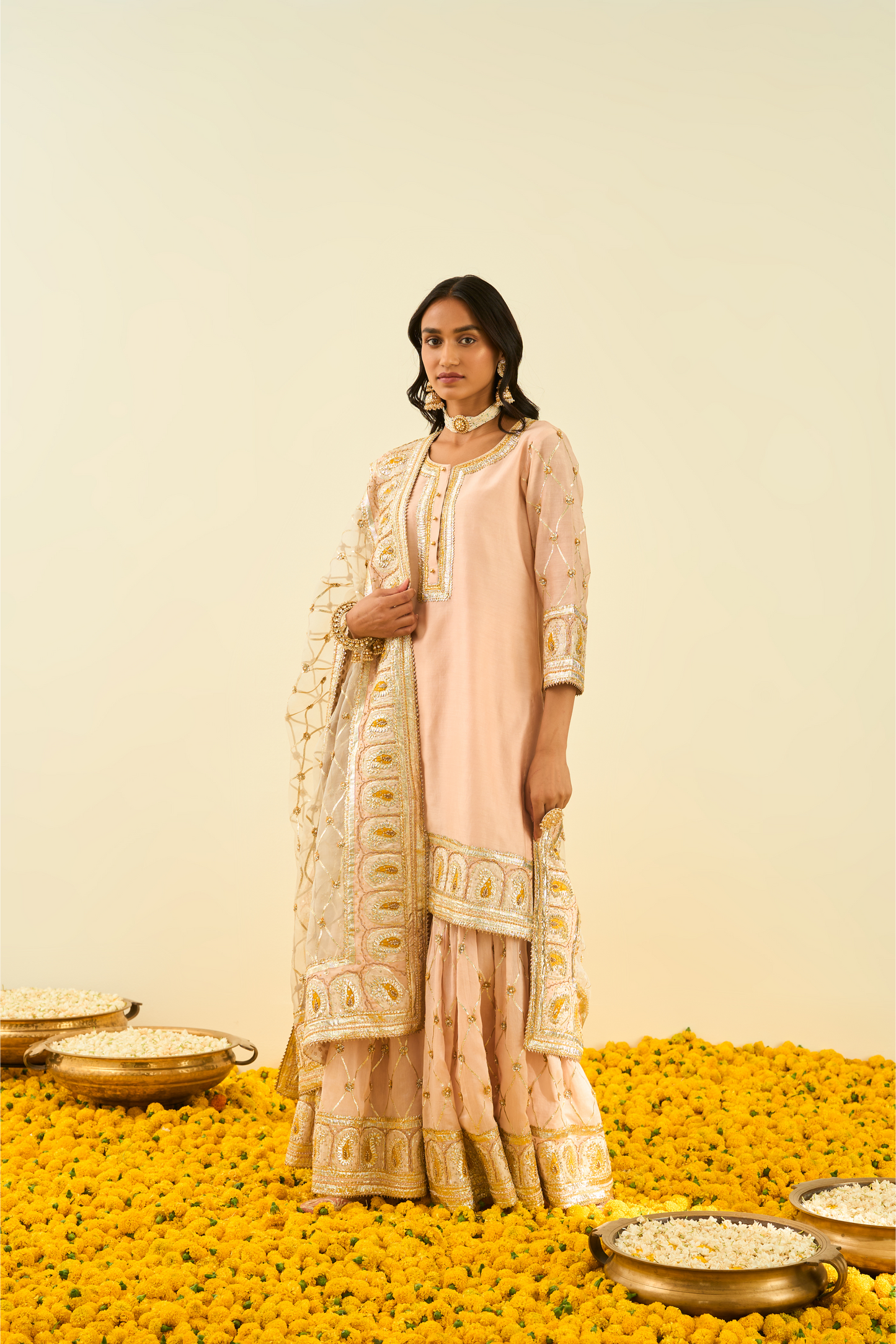 Shabina Kurta with Garara and Dupatta- Rosepink