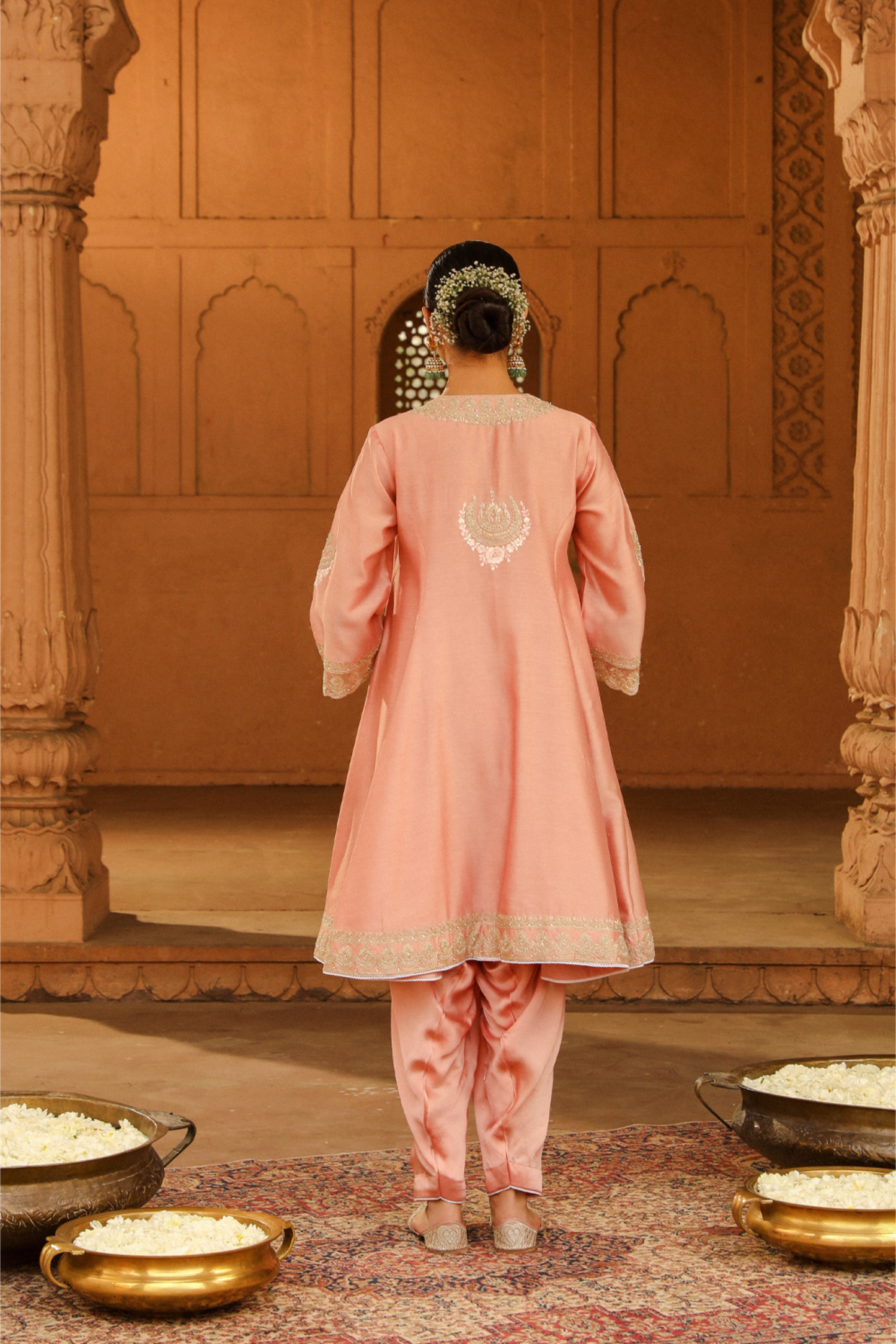 Fajr Short Anarkali with salwar and dupatta - Off Rose