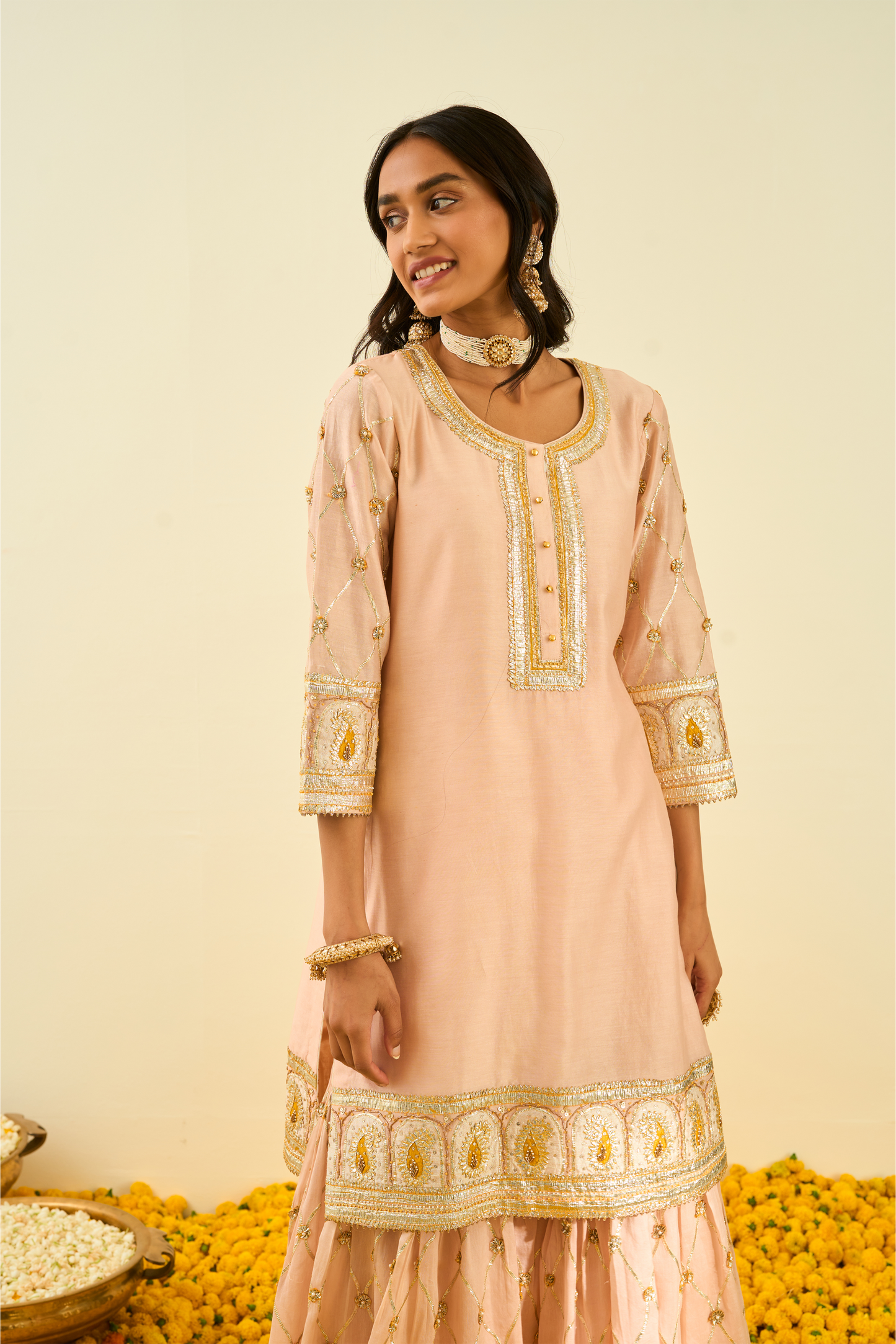 Shabina Kurta with Garara and Dupatta- Rosepink