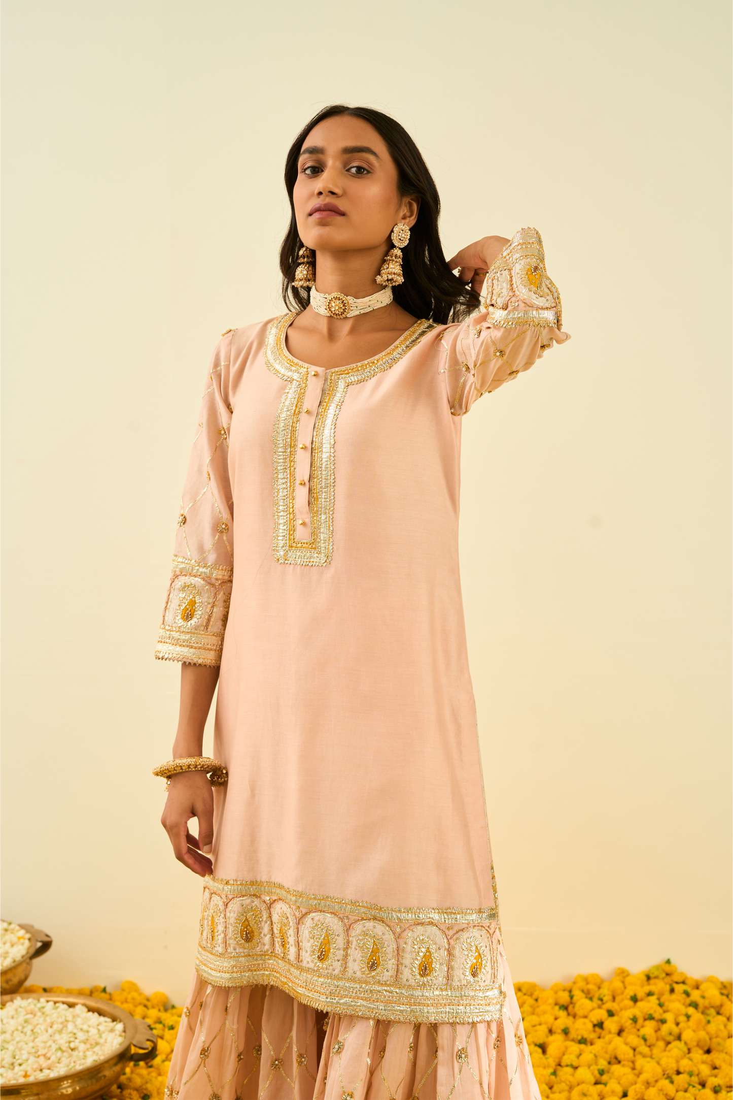 Shabina Kurta with Garara and Dupatta- Rosepink