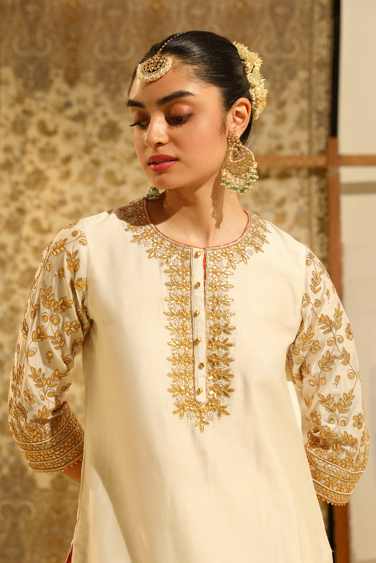 Suleman Hand Embroidered Kurta Sharara Set - Daisy Ivory