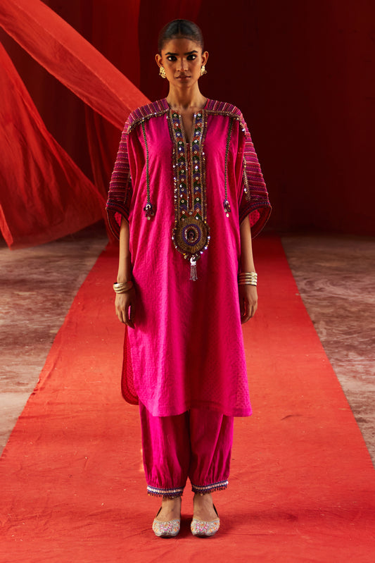 Pink Long Kaftan Kurta with Pants