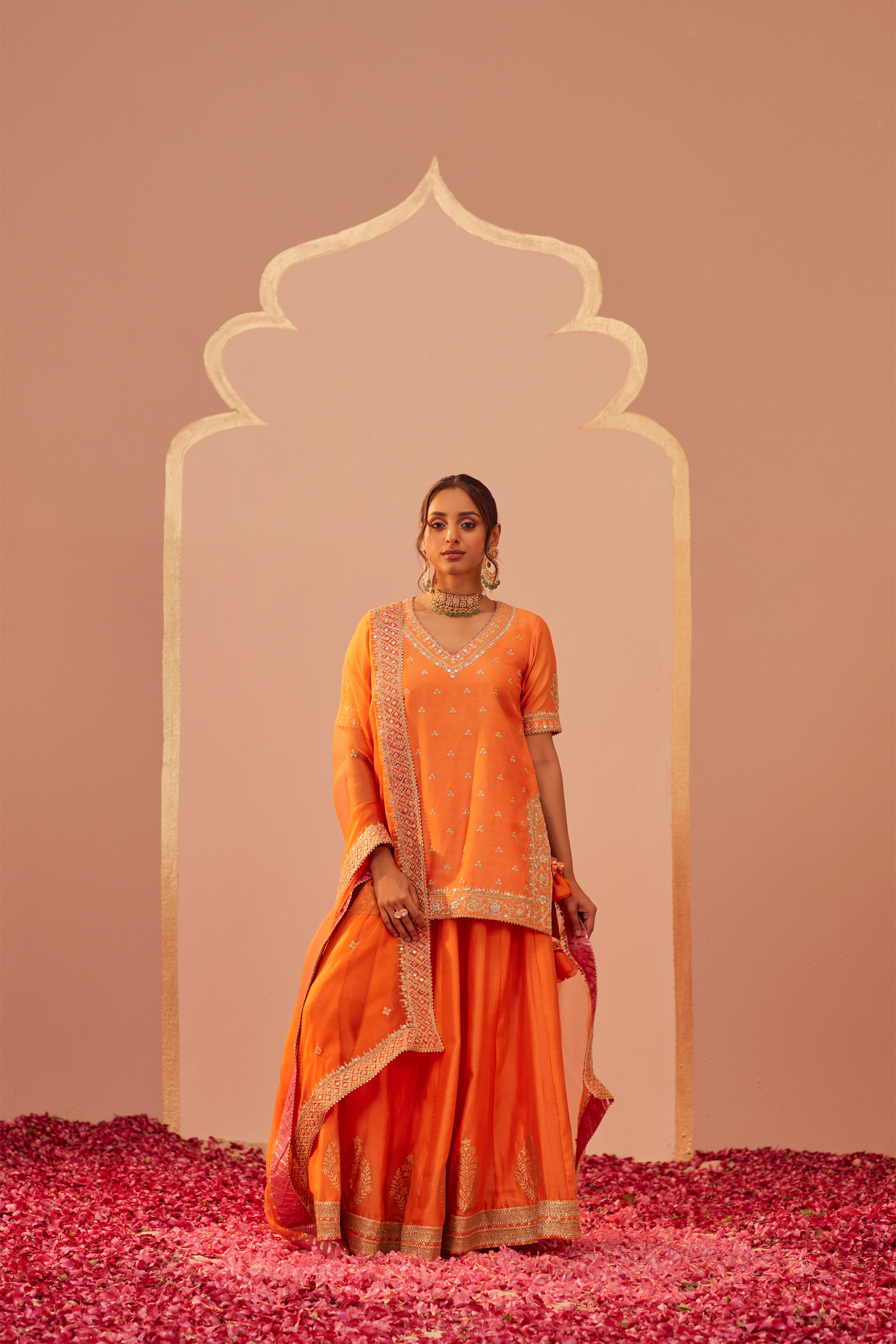 Faaiza Kurta Lehenga Set - Tangerine Orange