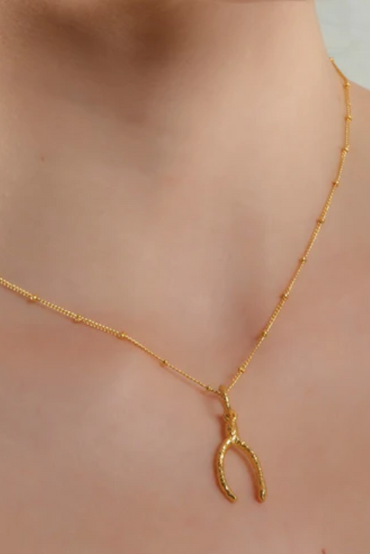 Vintage Textured Wishbone Charm Necklace