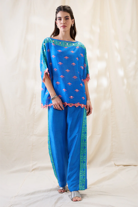 Kitchra Appliqued Kimono Co-ord Set (Blue)