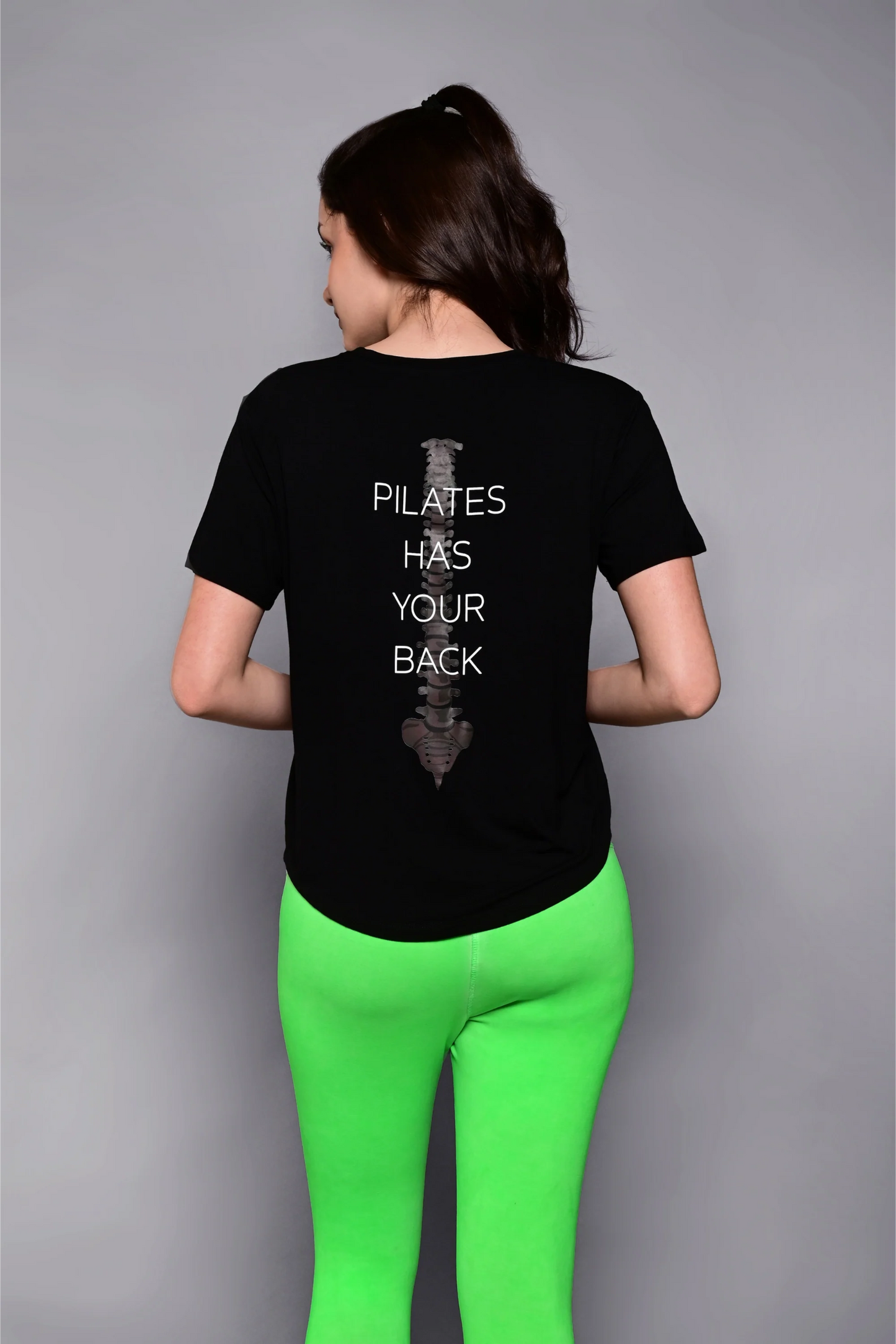 'Pilates Has Your Back' Printed Tee - Black