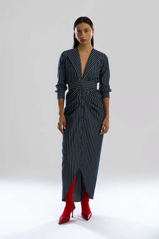 Offset Denim Stripe Dress