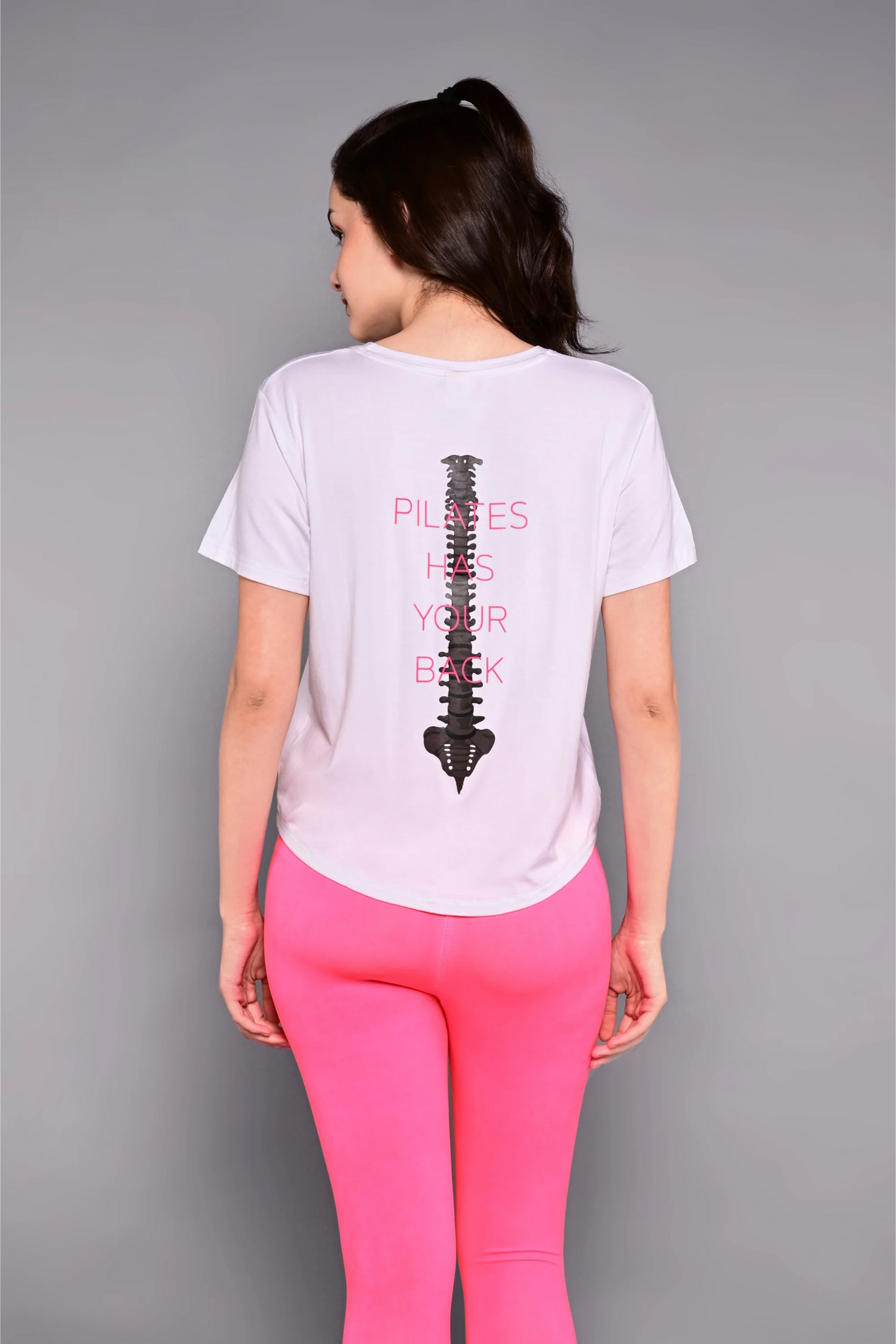 'Pilates Has Your Back' Printed Tee - White