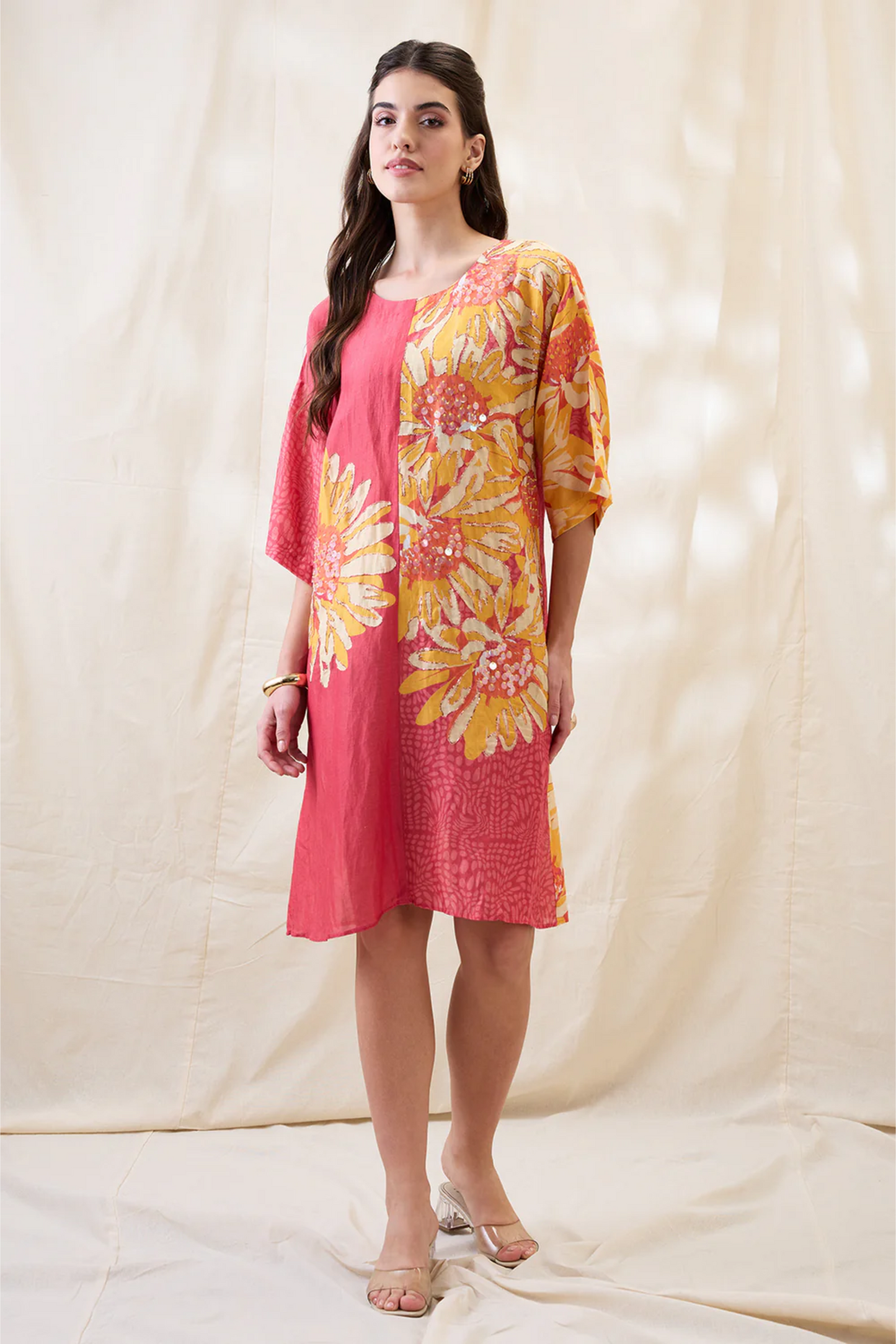 Ravya Embellished Boxy Dress (Pink)
