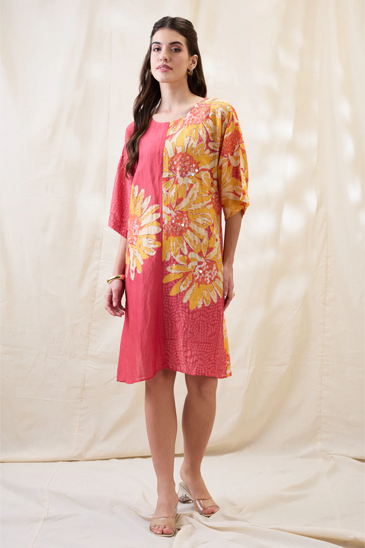 Ravya Embellished Boxy Dress (Pink)