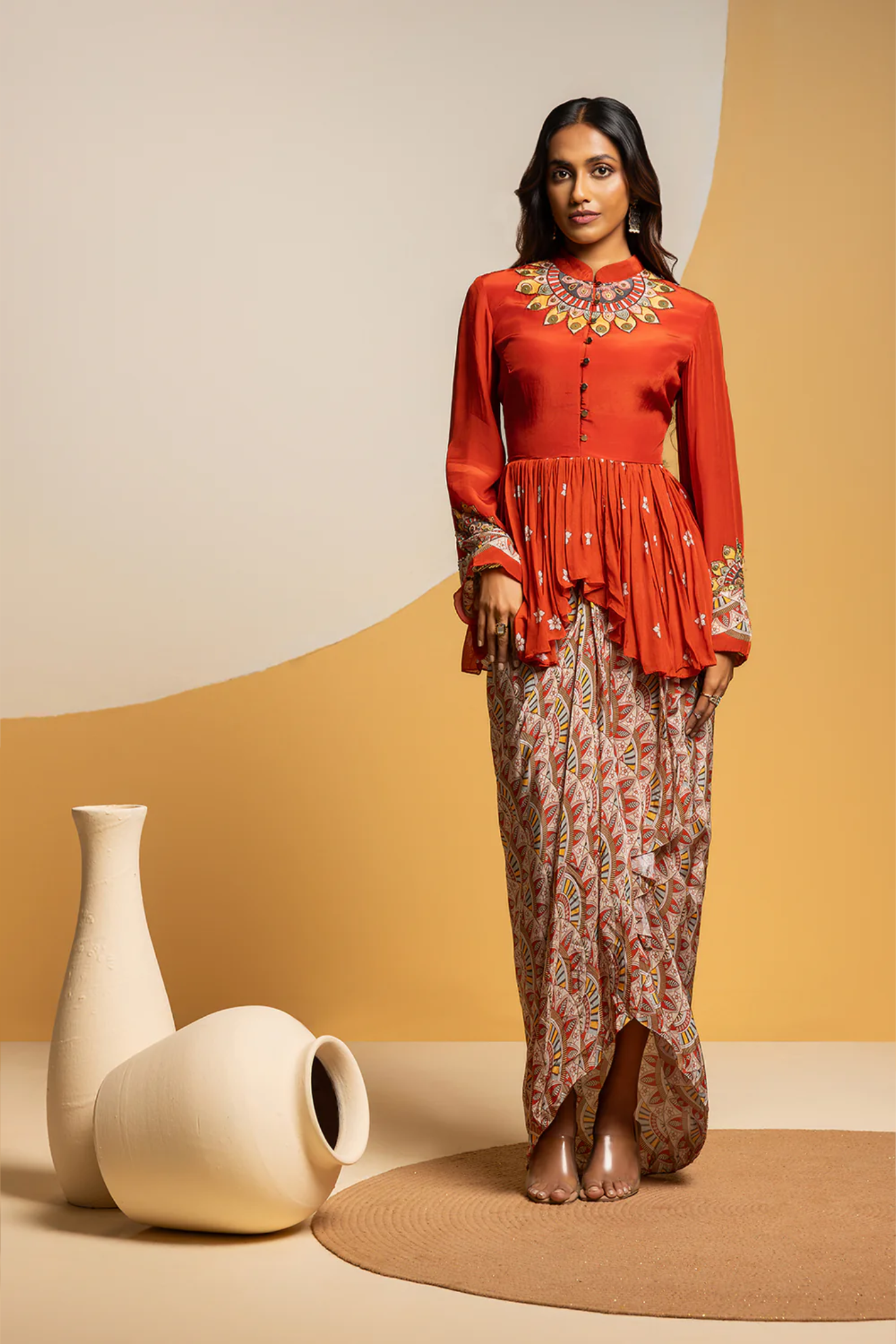 Taarani embellished drape skirt set