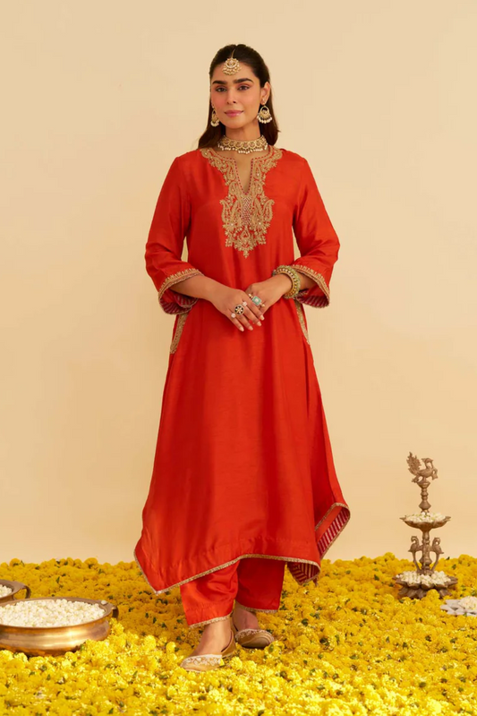 Amaya - Burnt Orange Long Kaftan With Salwar