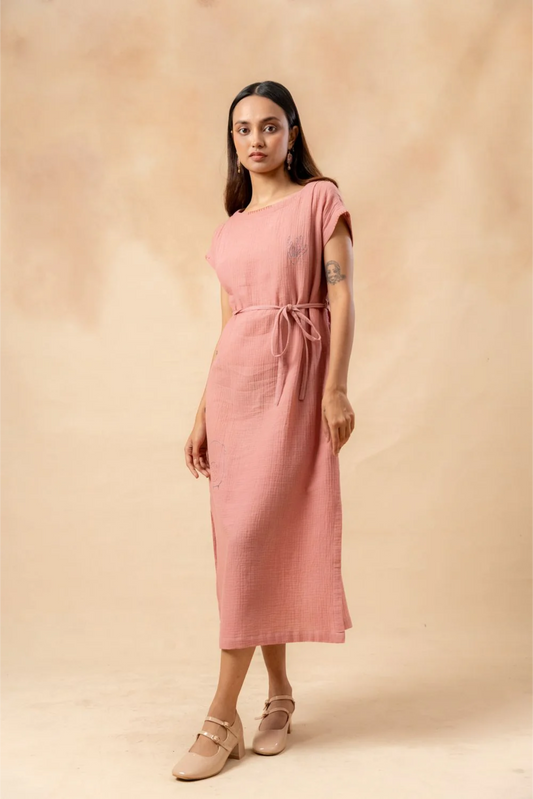 ERNA ORGANIC COTTON DRESS WITH WAIST BELT
