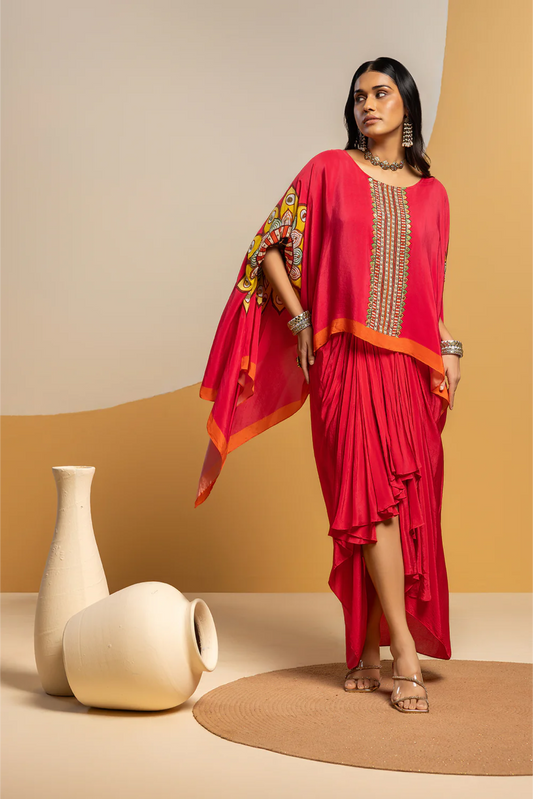 Taarani embellished drape skirt set