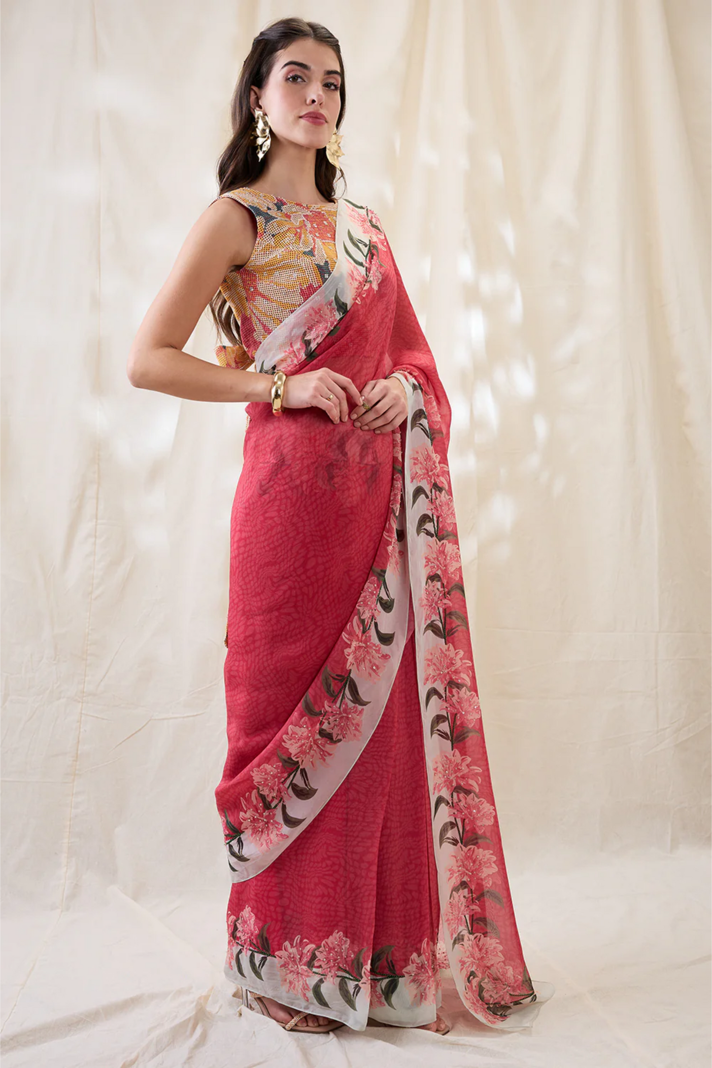 Ravya Embellished Pre-Stitched Saree Set