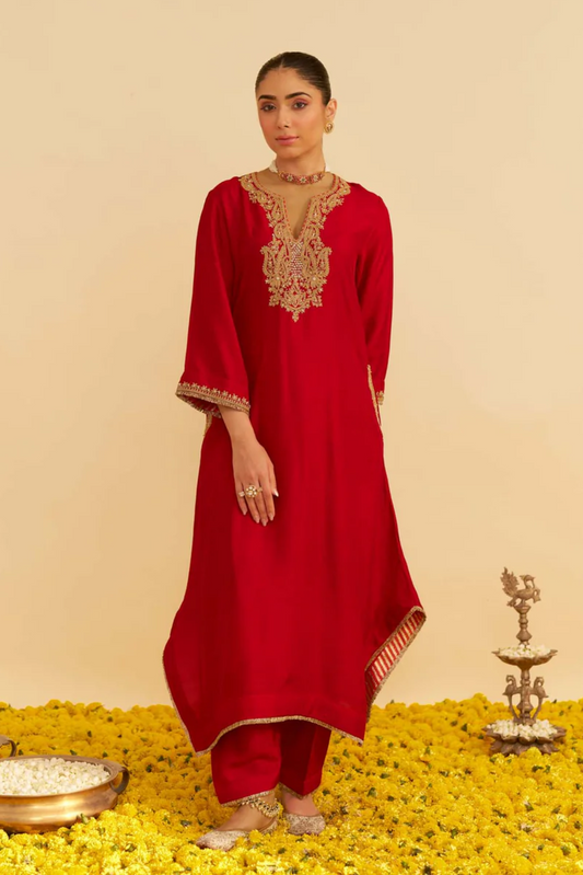 Amaya - Deep Red Long Kaftan With Salwar