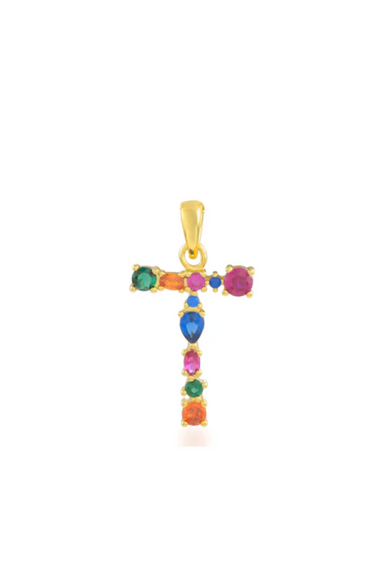 Multi Gemstone Alphabets Necklace - T