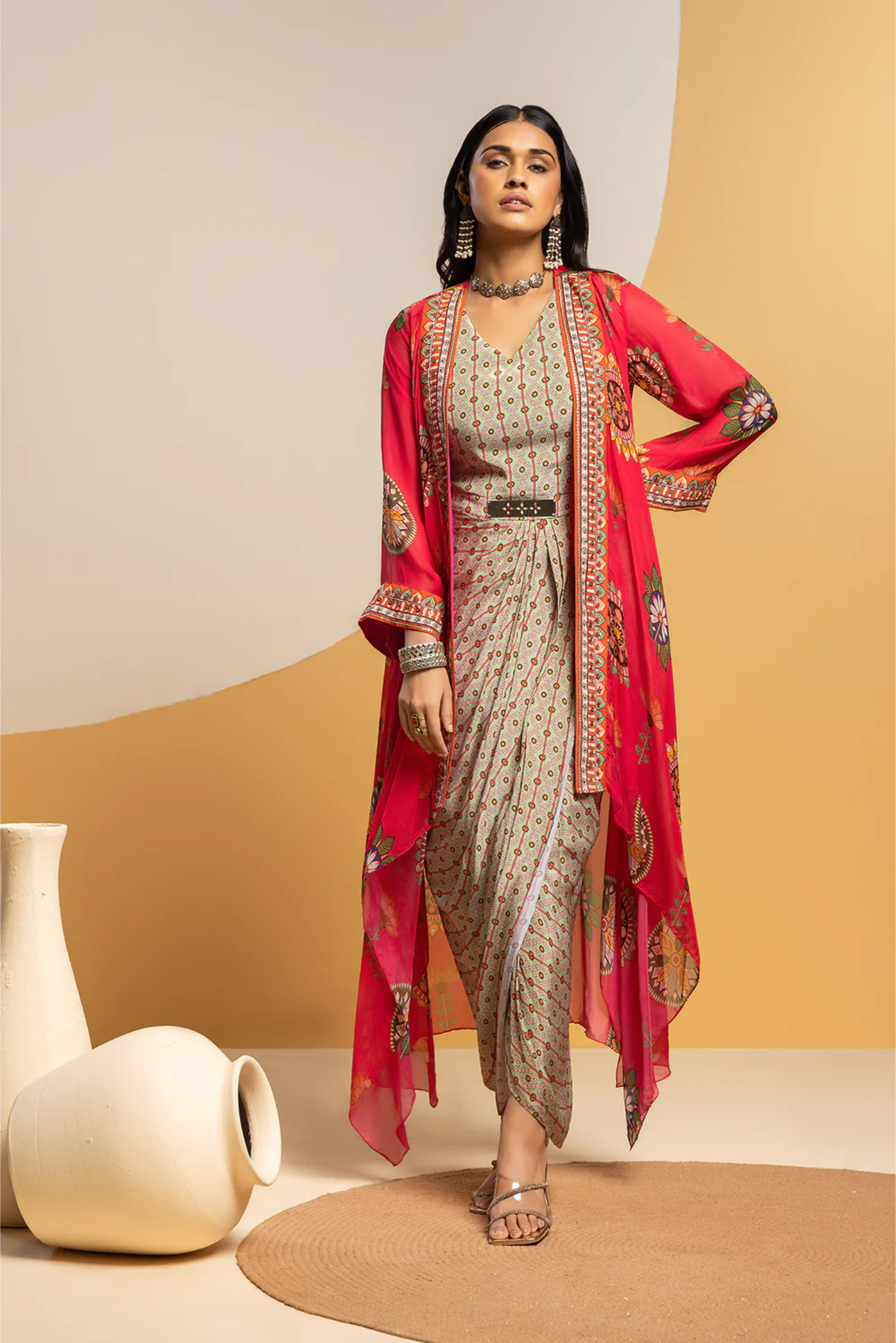 Taarani embellished drape dress set