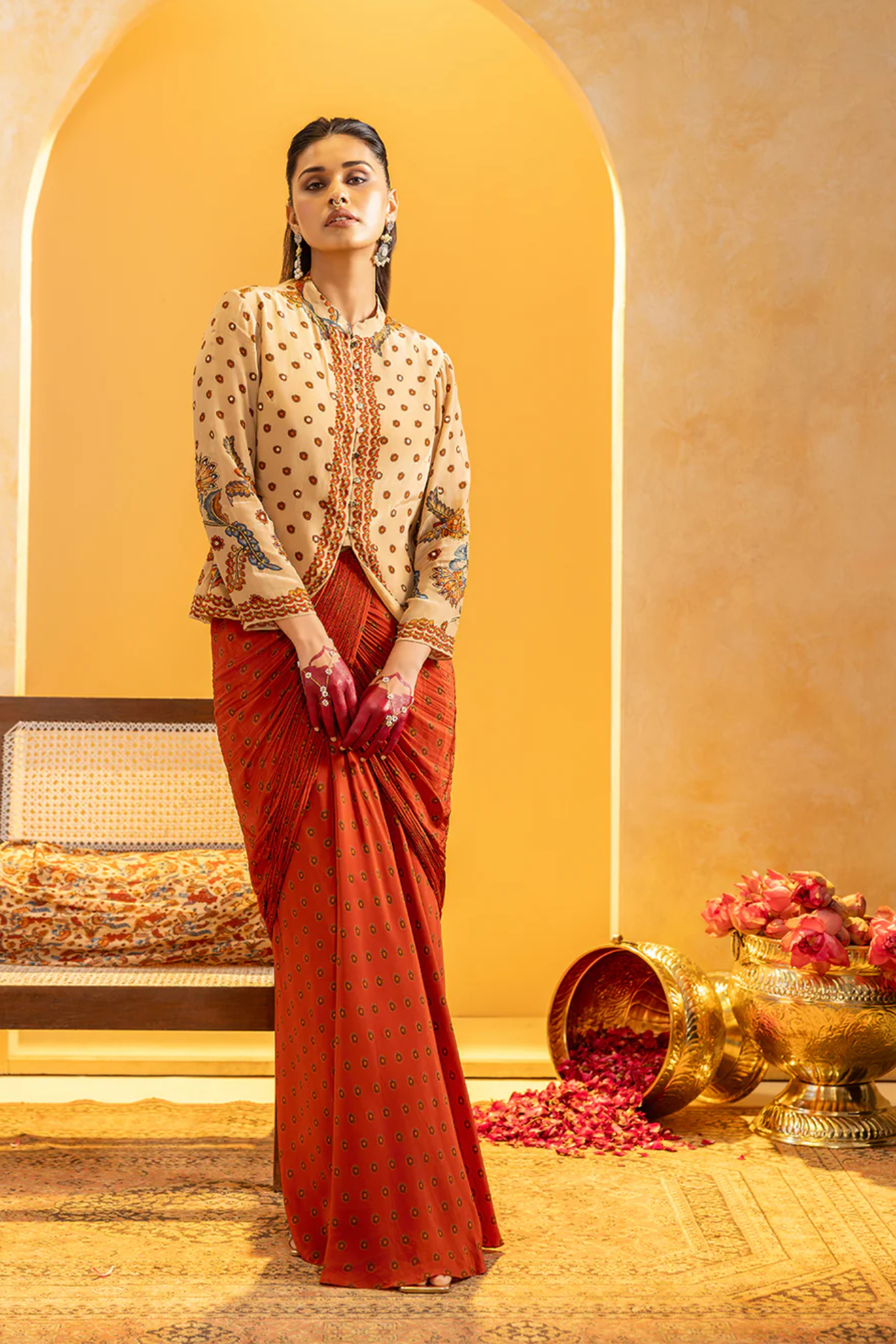 Rangtara embellished drape skirt set